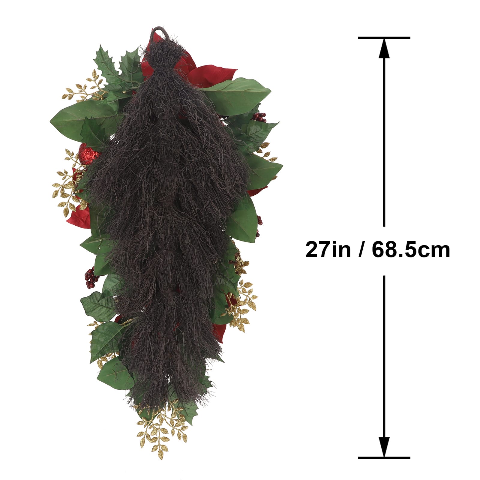 27&#x22; Red Poinsettia &#x26; Glittery Gold Pinecone Teardrop by Ashland&#xAE;