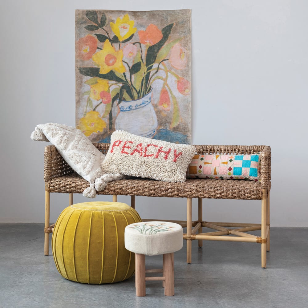 Hello Honey® Cream & Red "Peachy" Tufted Wool & Cotton Lumbar Pillow