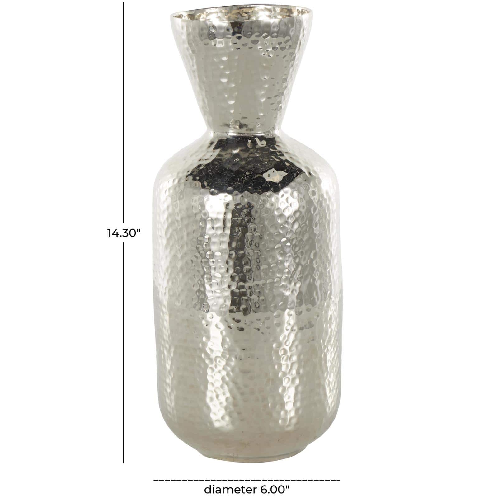 14" Silver Hammered Aluminum Vase with Cone Shaped Opening