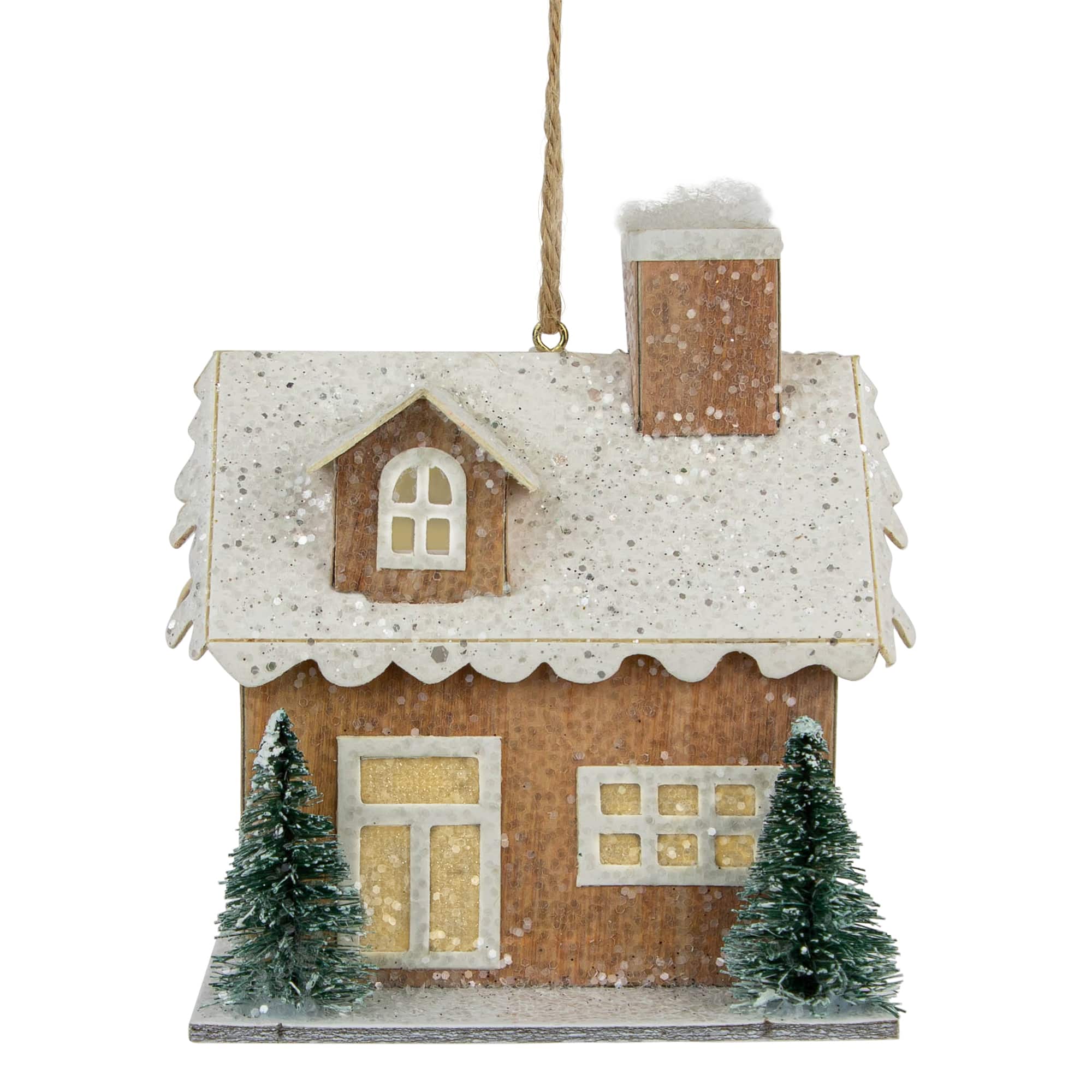 4&#x22; Battery Operated Tan Brown and White Lighted House Christmas Ornament