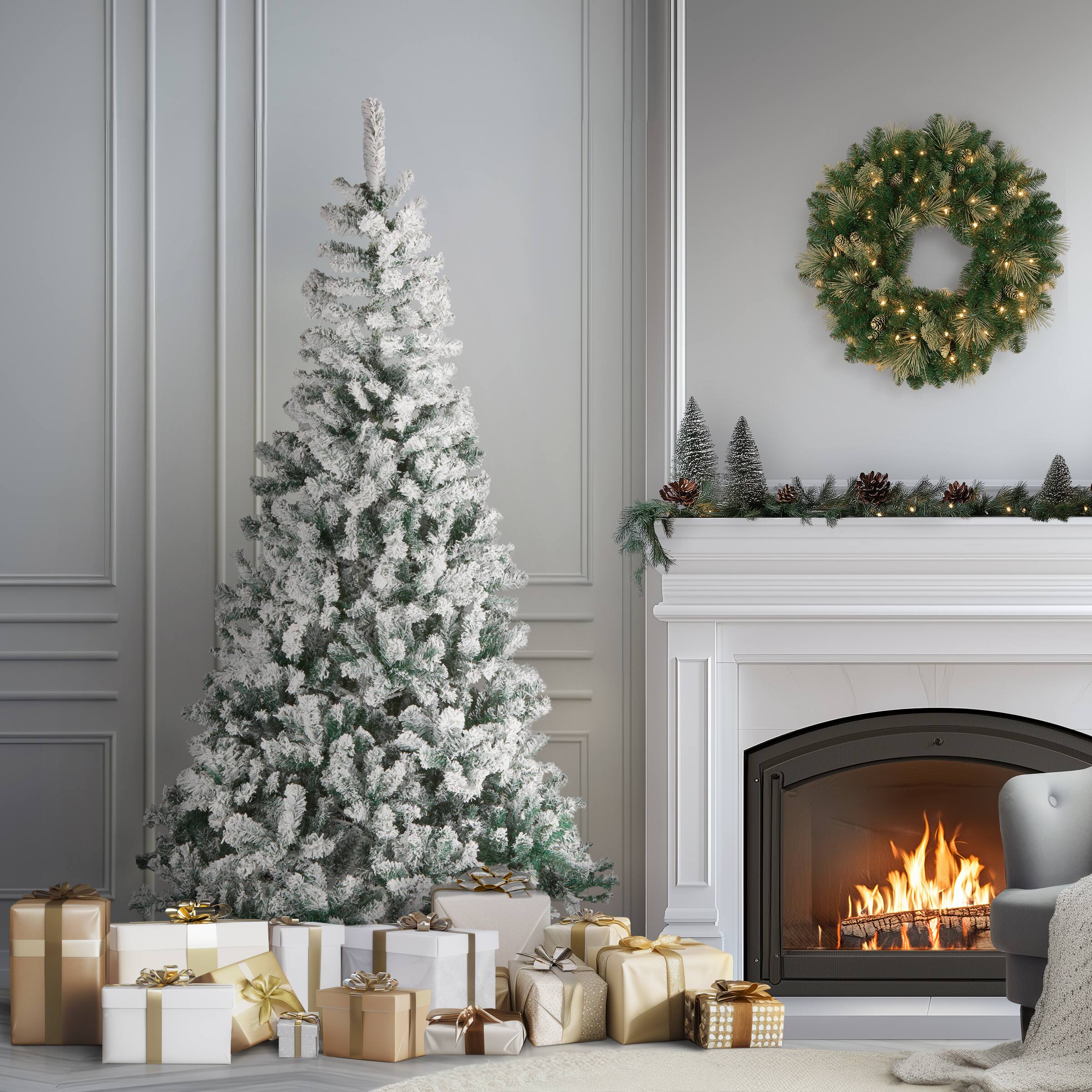 7.5 ft. Unlit Acacia Flocked Artificial Christmas Tree