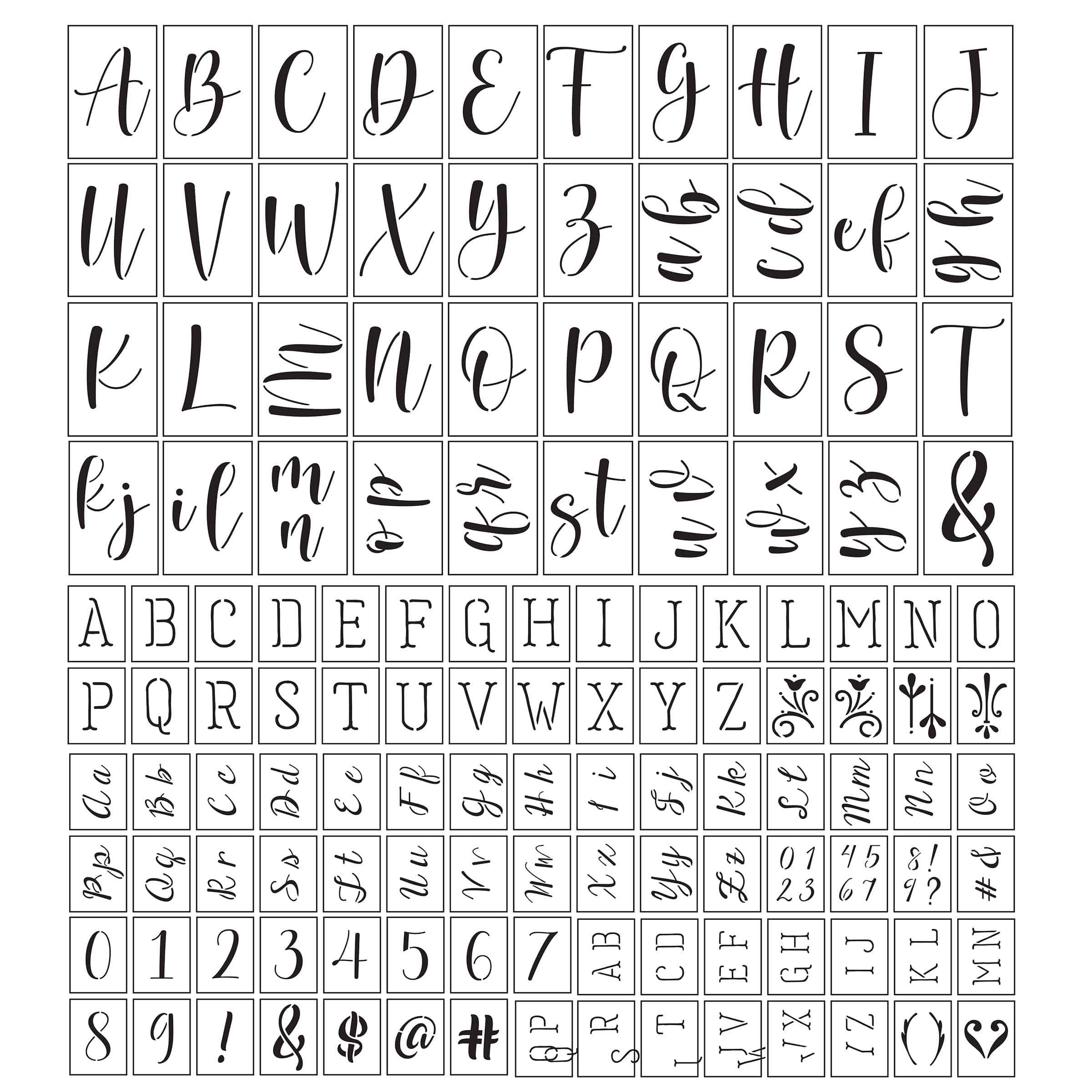 12 Packs: 130 ct. (1,560 total) Mixed Font Alphabet Stencils by Craft Smart&#xAE;