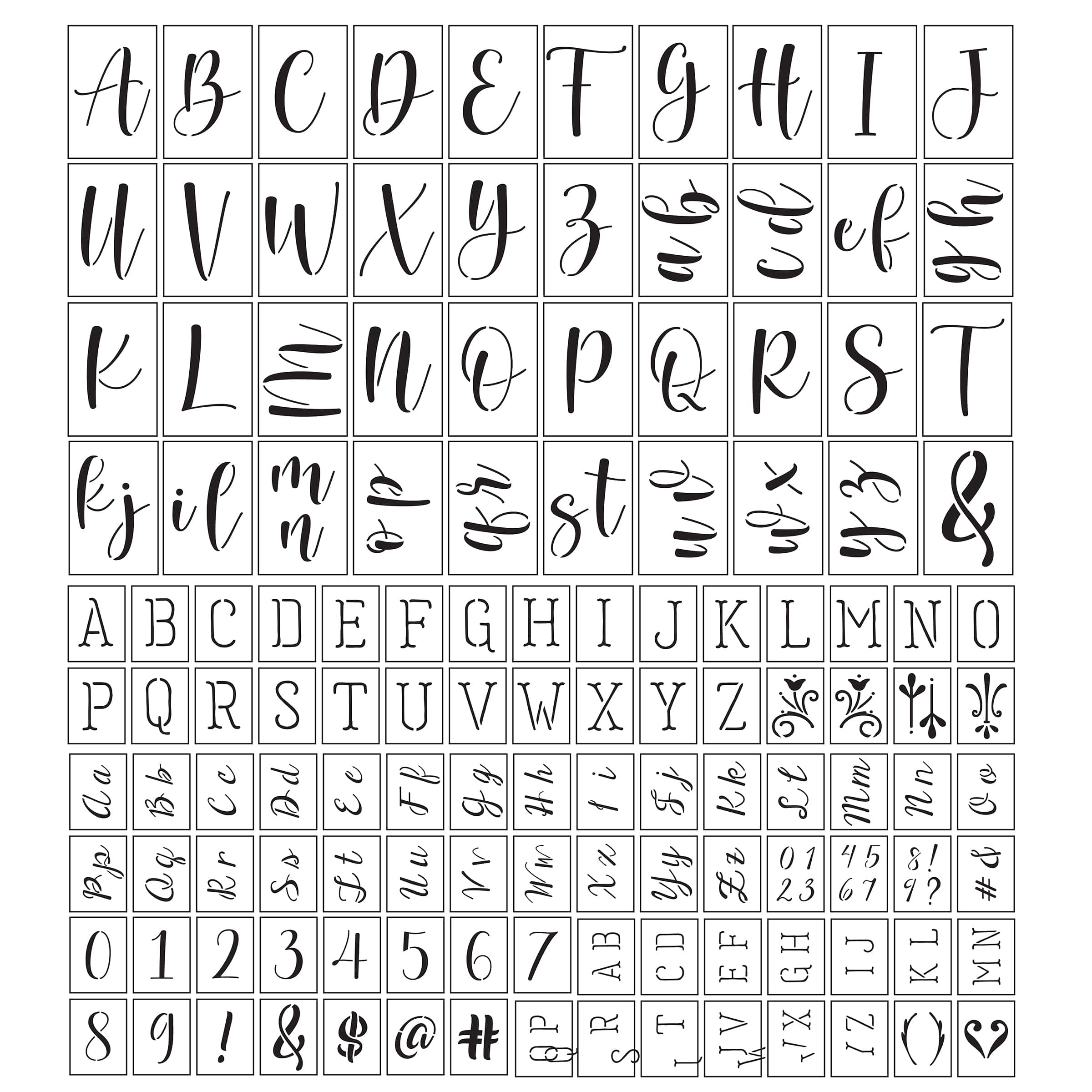 12 Packs: 130 ct. (1,560 total) Mixed Font Alphabet Stencils by Craft Smart®