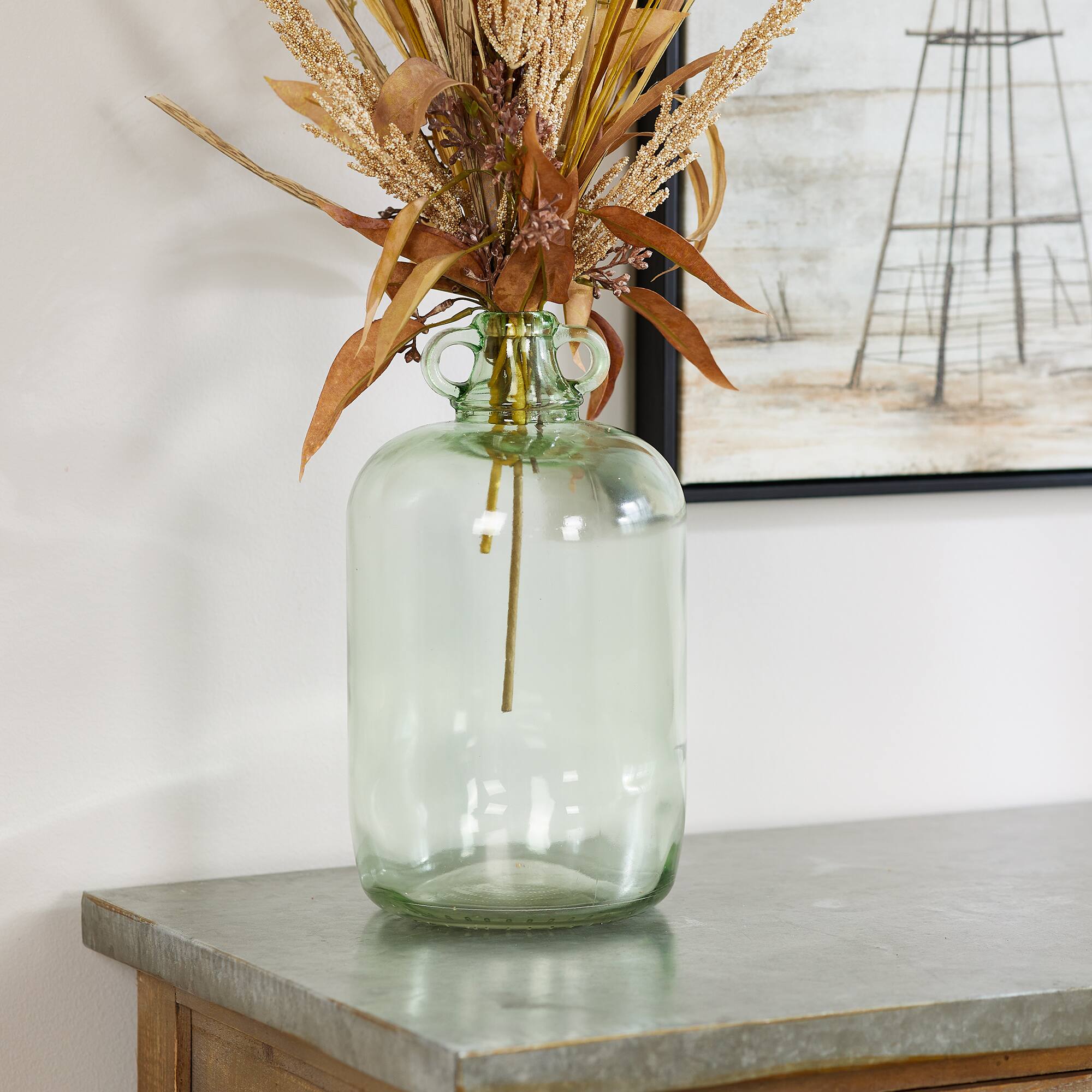 12.25" Sage Green Glass Jug Vases, 2ct.