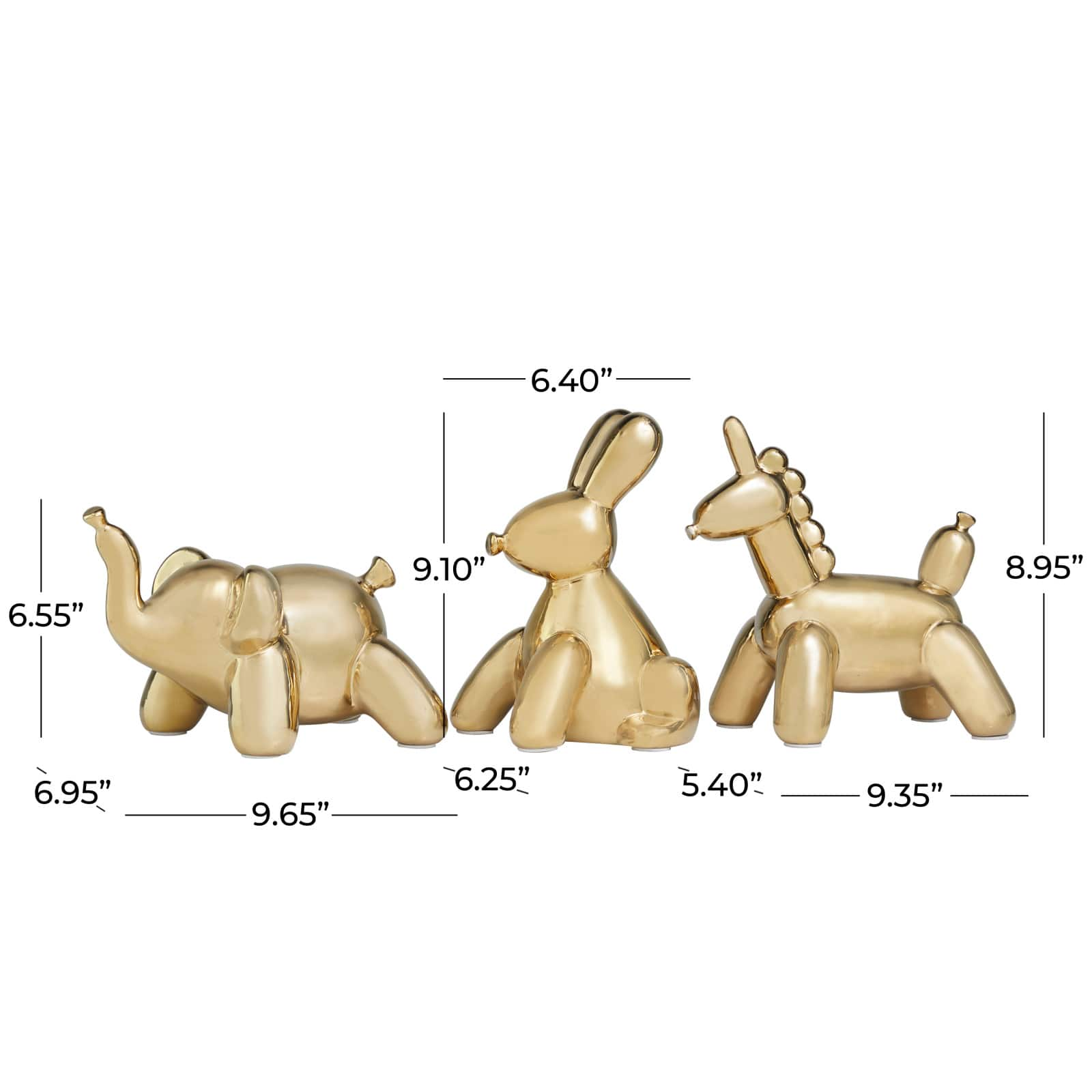 Golden Balloon Animals Ceramic Tabletop Sculpture Set