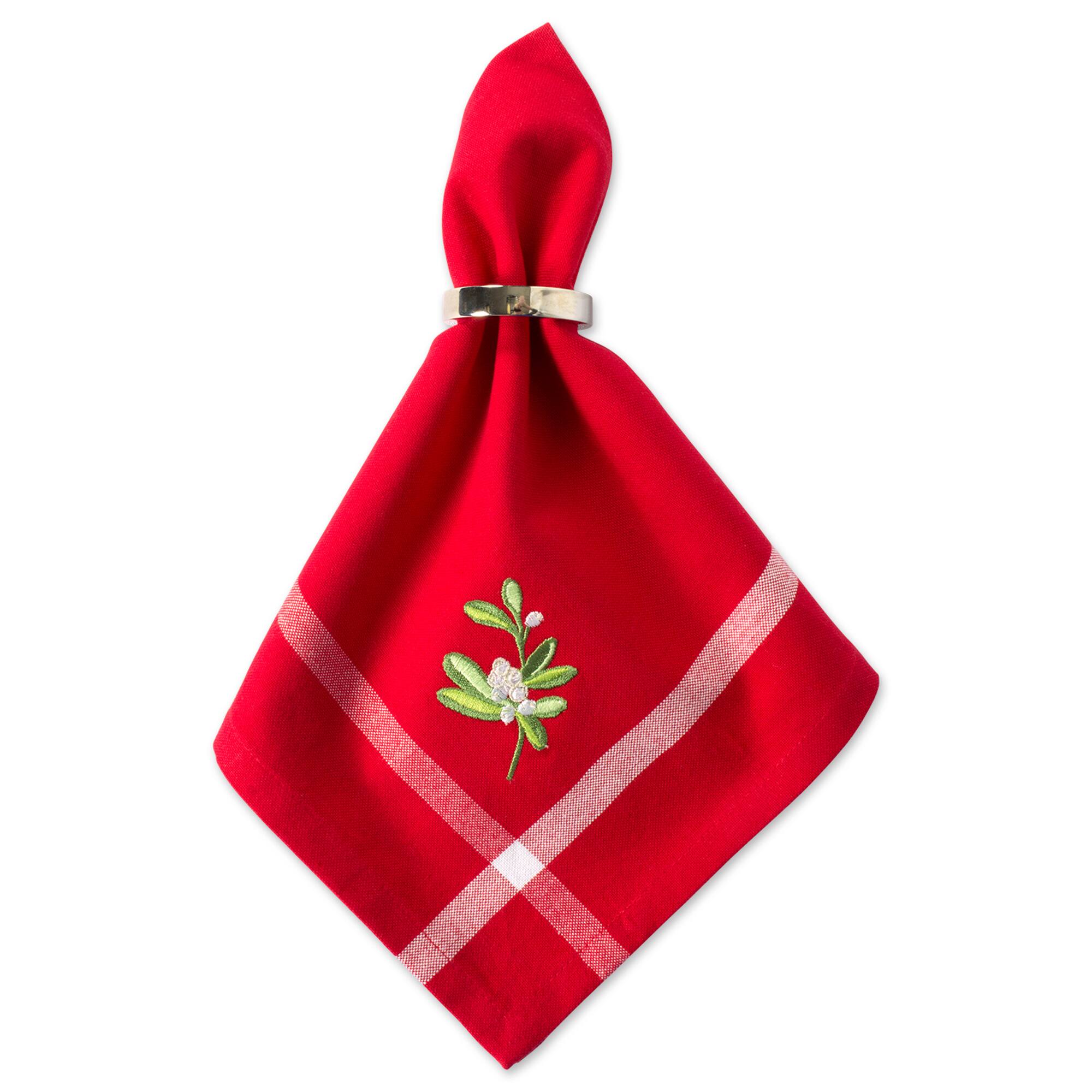 DII&#xAE; Red Embroidered Mistletoe Corner with Border Napkins, 6ct.