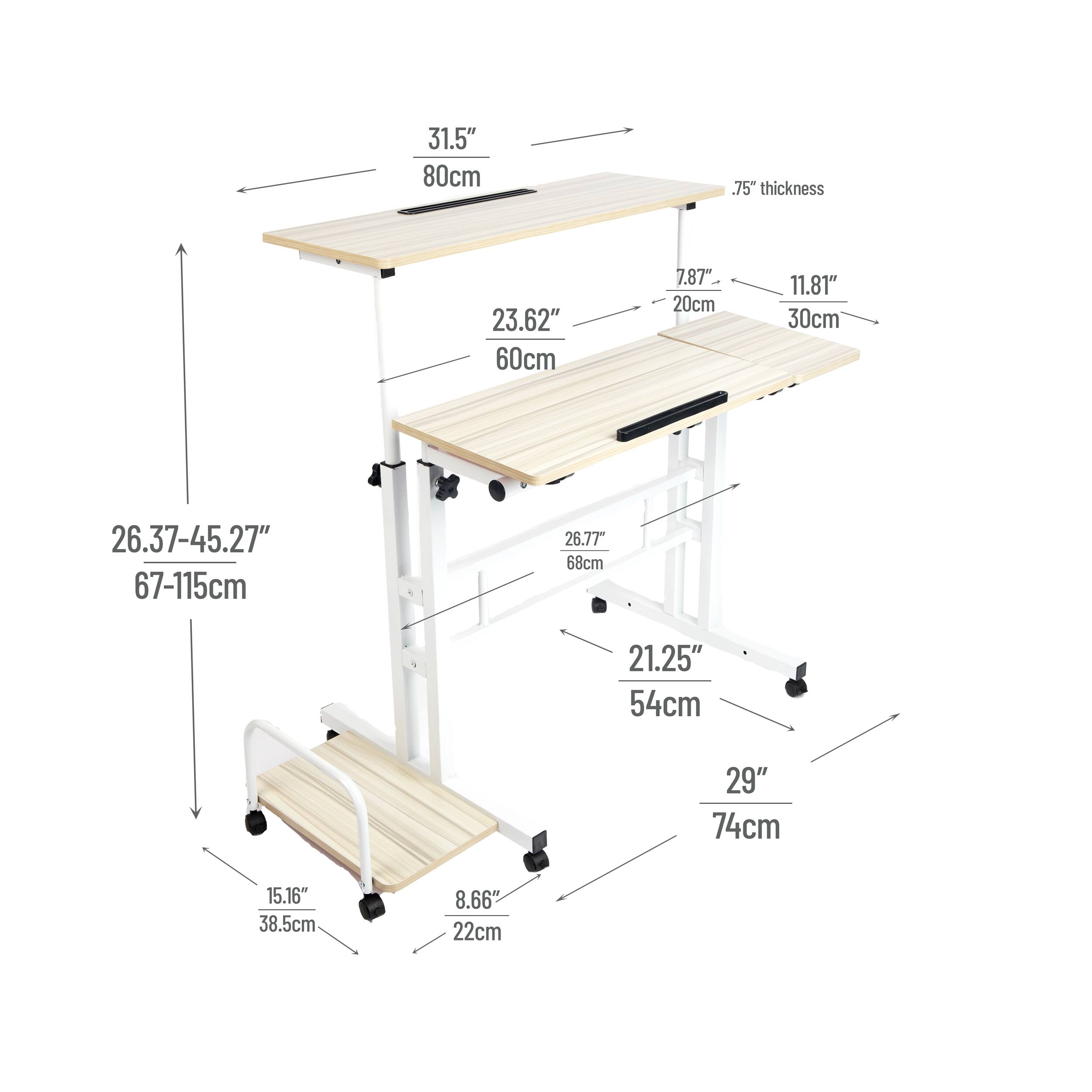 Mind Reader Woodland Collection White Adjustable Mobile Sit &#x26; Stand Laptop Desk