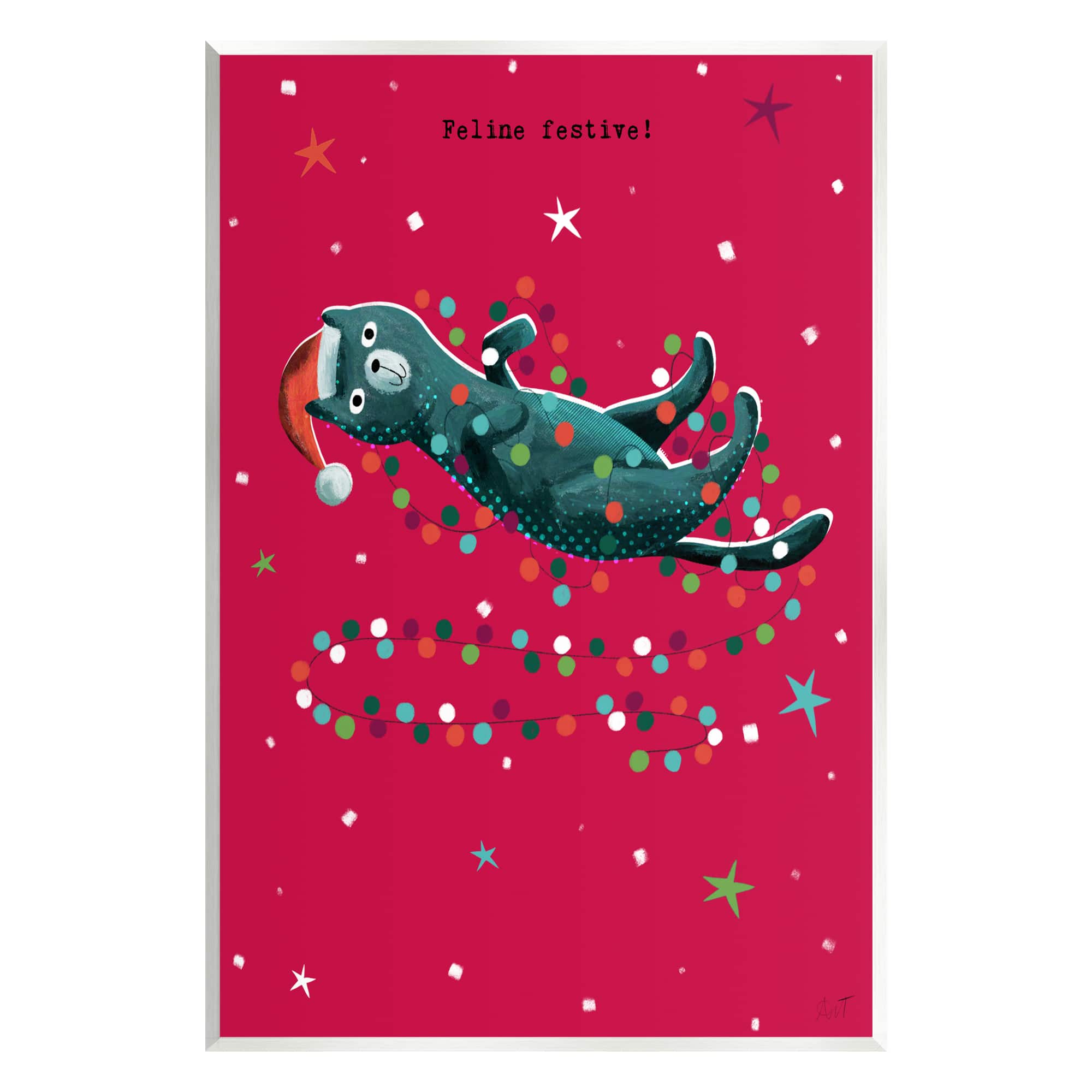 Stupell Industries Feline Festive Christmas Cat Wall Plaque Art