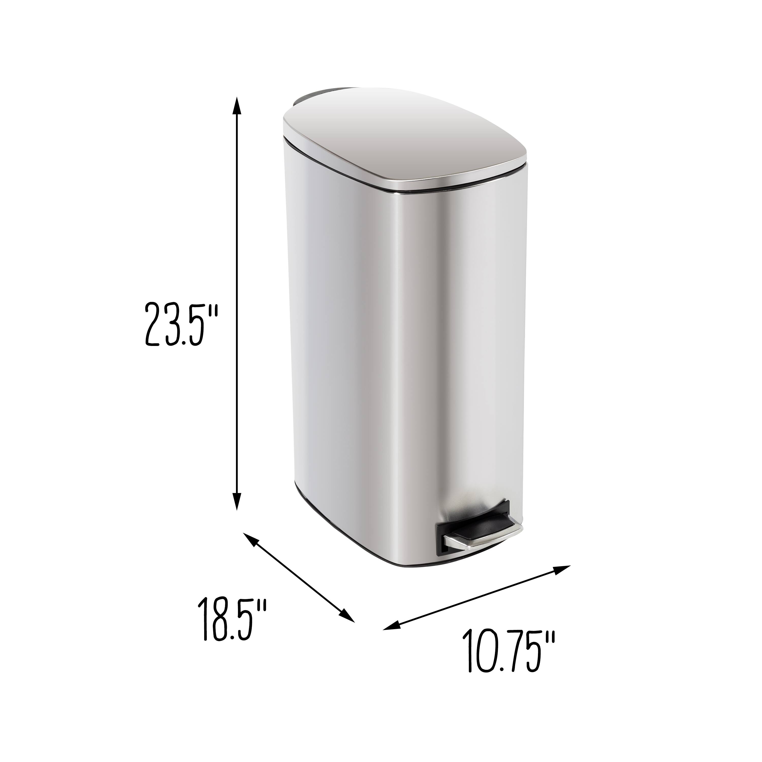 40L Tall Slim Stainless Steel Step Trash Can With Lid
