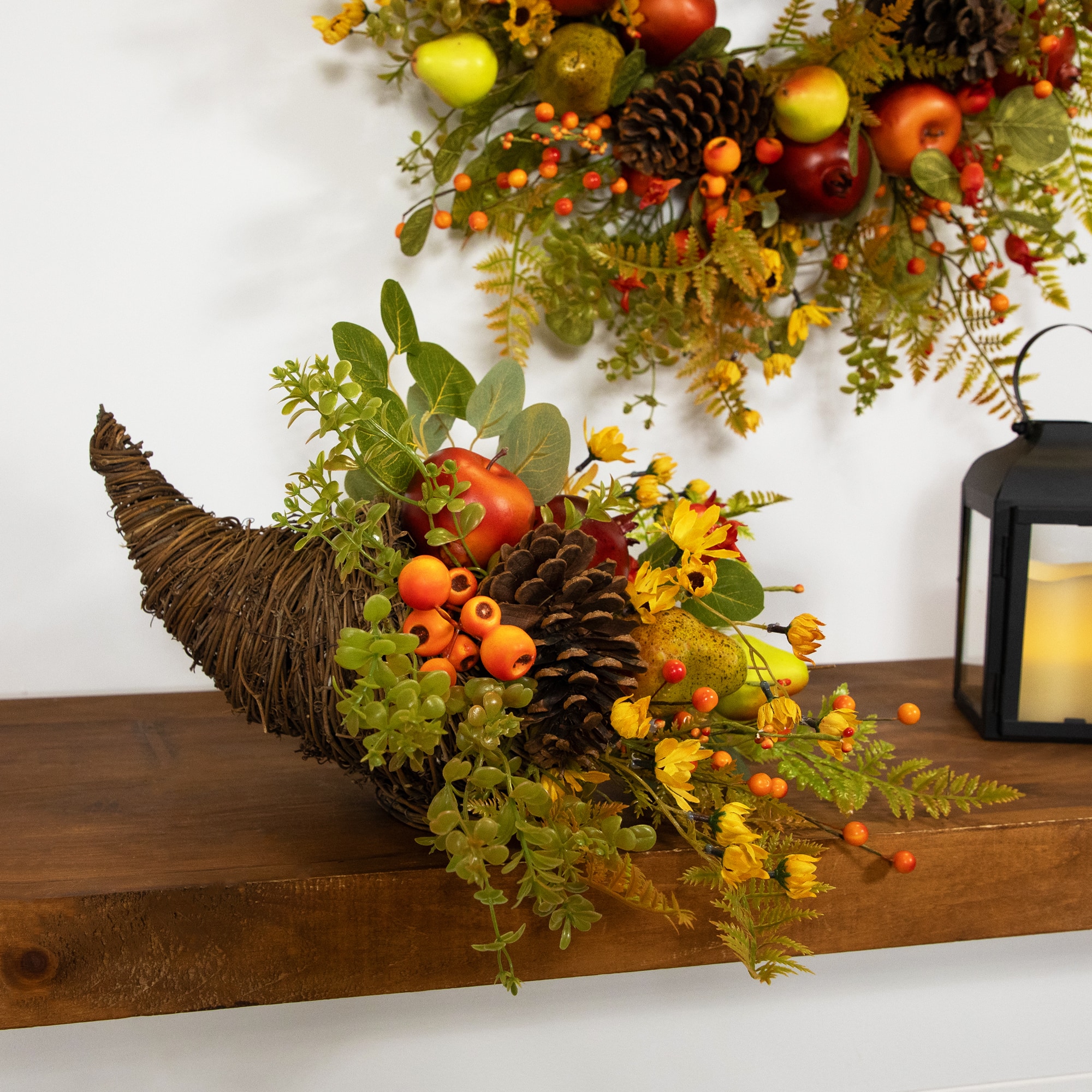 20&#x22; Apple &#x26; Pear Cornucopia Fall Harvest Decoration