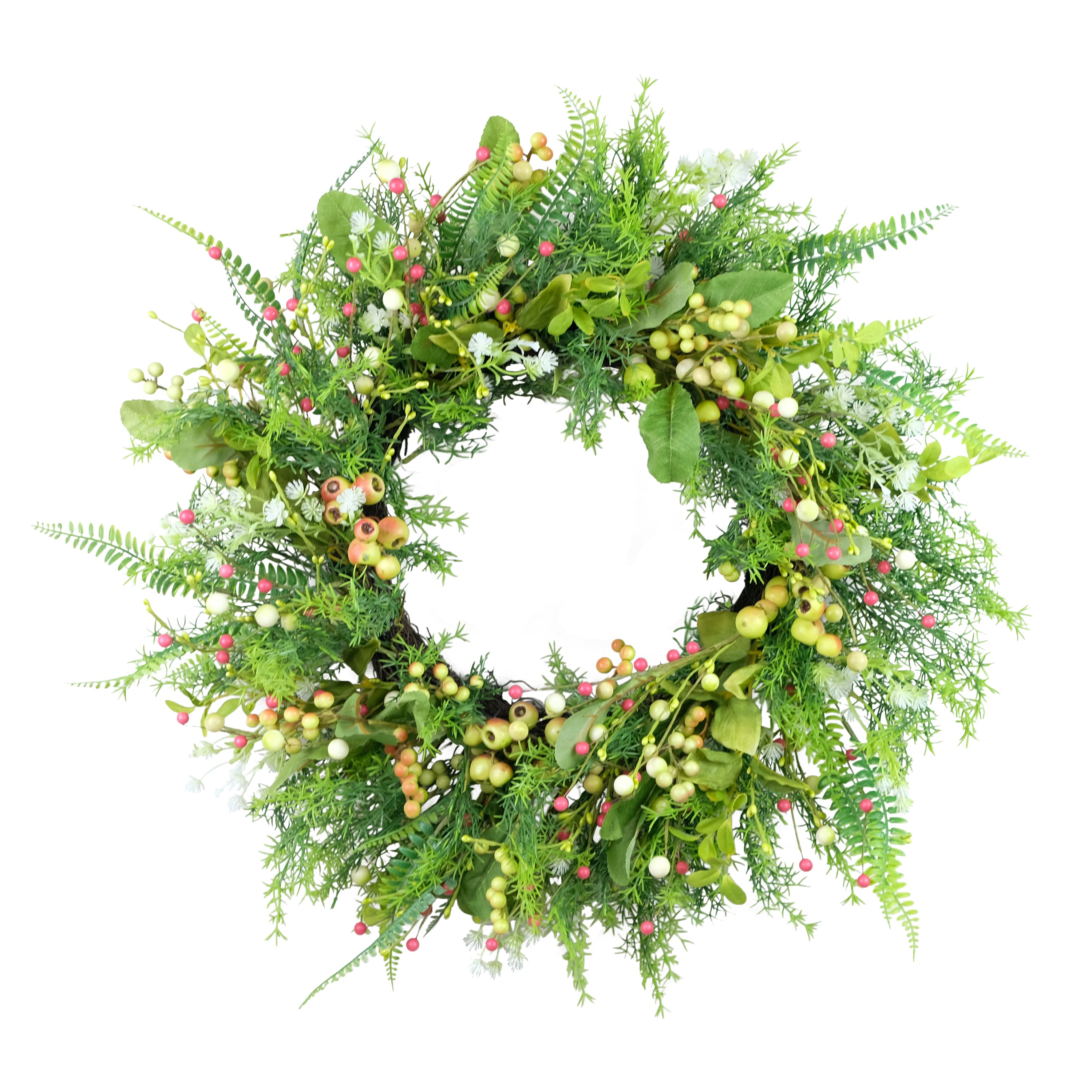 26&#x22; Artificial Fern &#x26; Berry Spring Wreath
