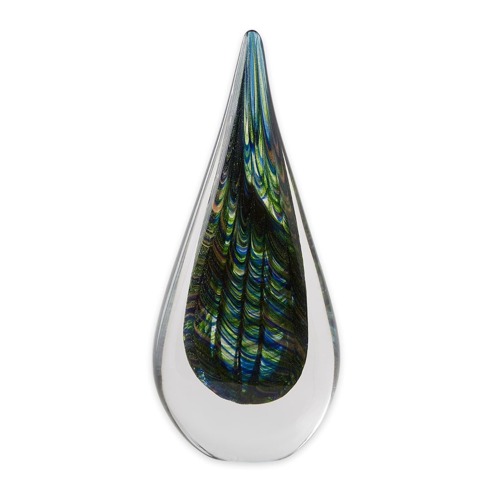 Peacock Inspired Art Glass Sculpture 4.5&#x22; x 2.5&#x22; x 10&#x22;