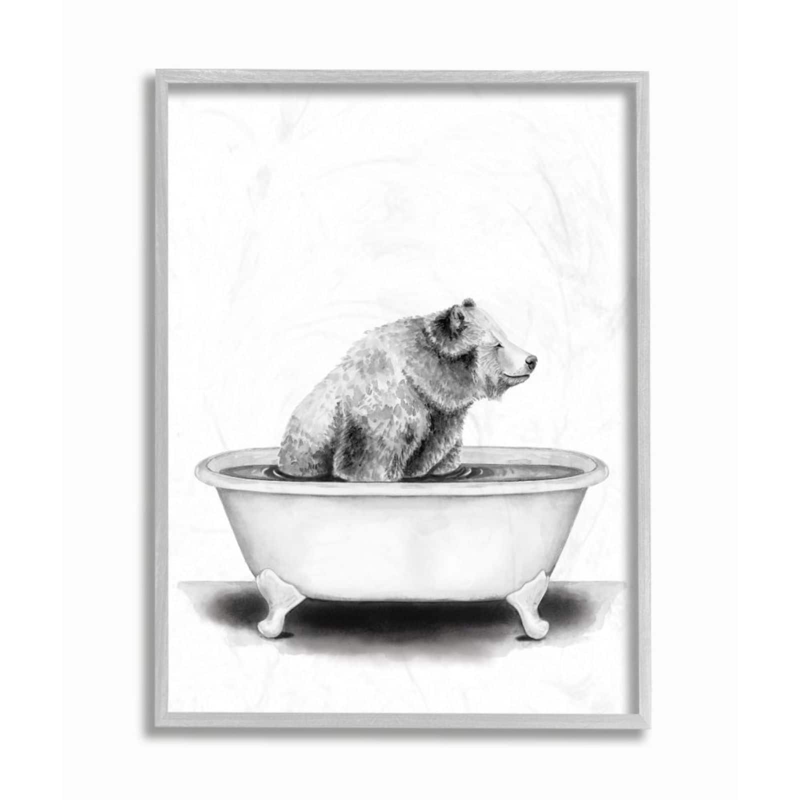 Stupell Industries Bear in a Tub Drawing with Gray Frame Wall Accent