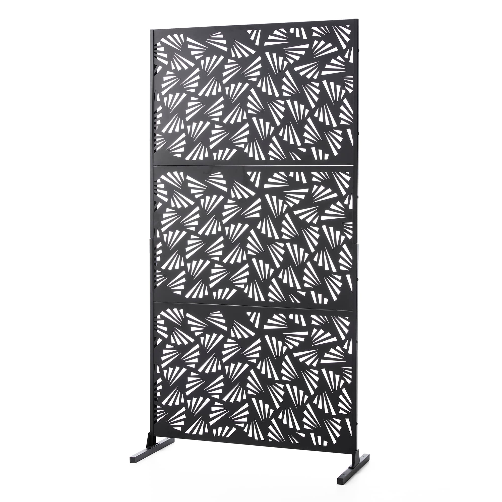 Glitzhome&#xAE; 6ft. Black Galvanized Steel Irregular Geometric Pattern Privacy Screen Fence Panel &#x26; Room Divider