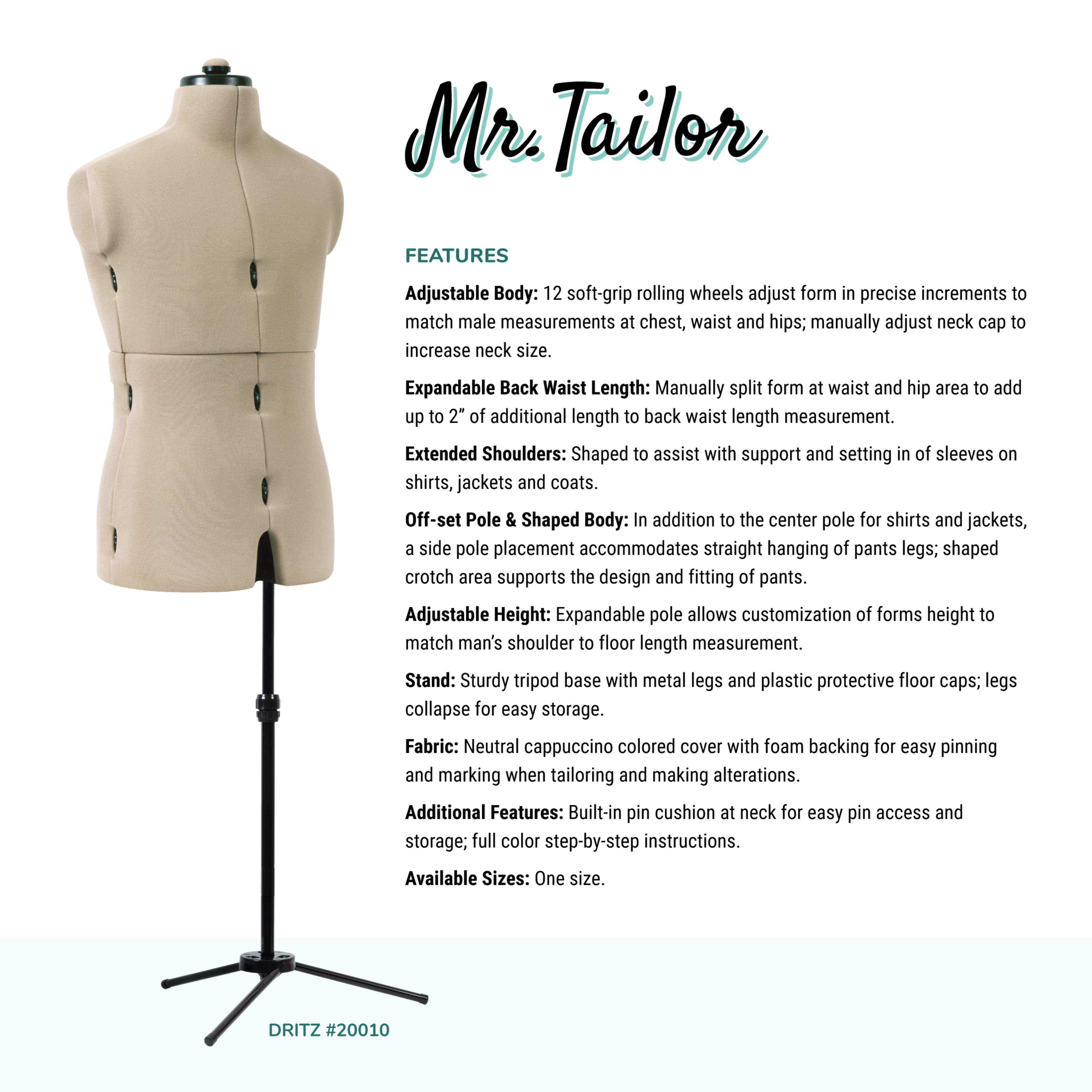 Dritz® Mr. Tailor Male Dress Form with Adjustable Tri-Pod Stand