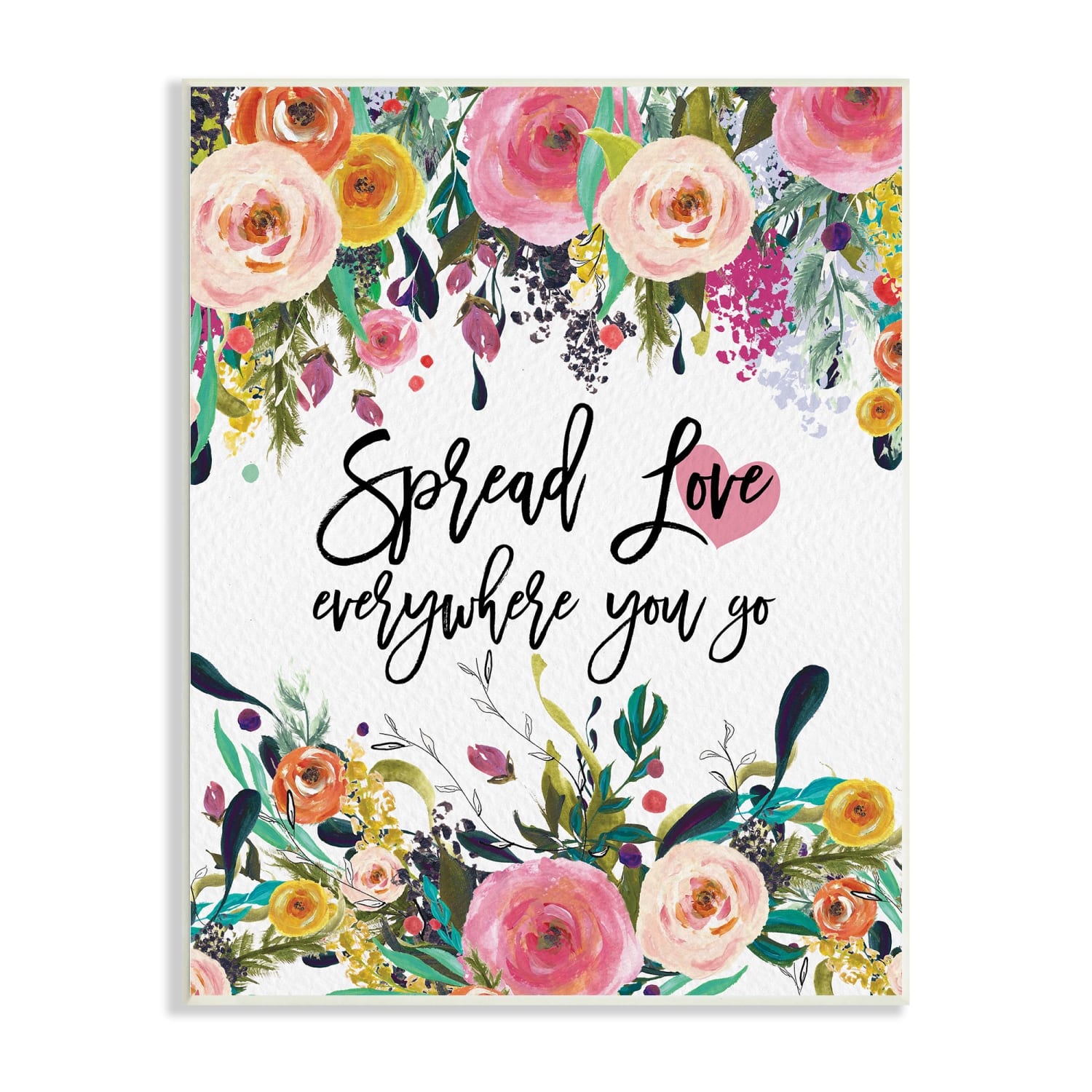 Stupell Industries Spread Love Phrase Pink Floral Blooms Calligraphy Wall Plaque Art