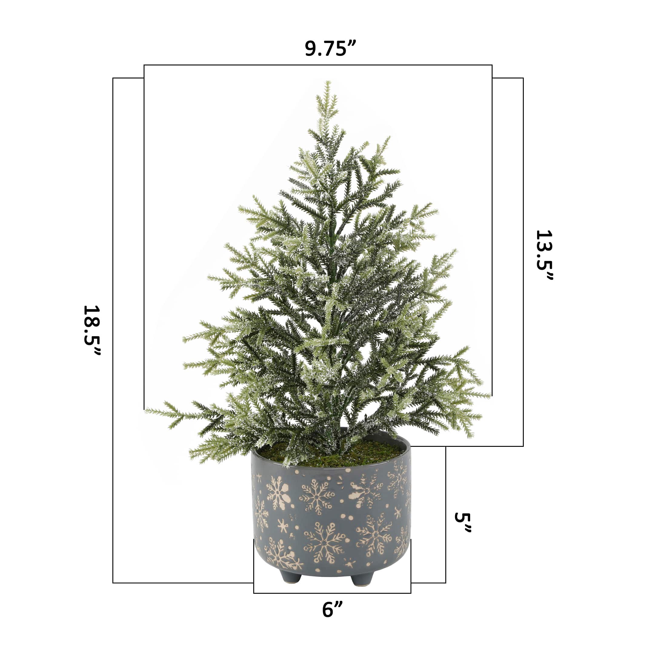 18.5&#x22; Unlit Frosted Artificial Christmas tree in Snowflake Ceramic Footed Pot 