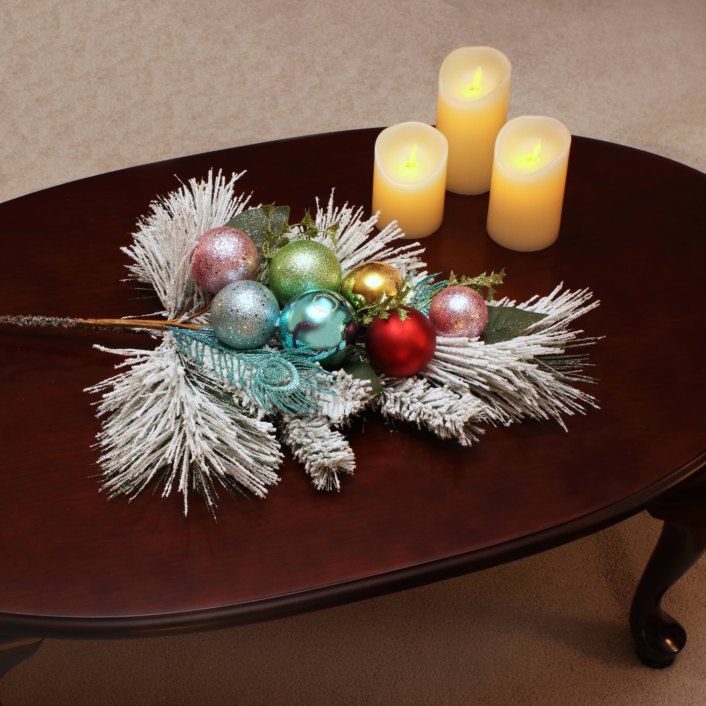 Snowy Pine & Ornament Spray