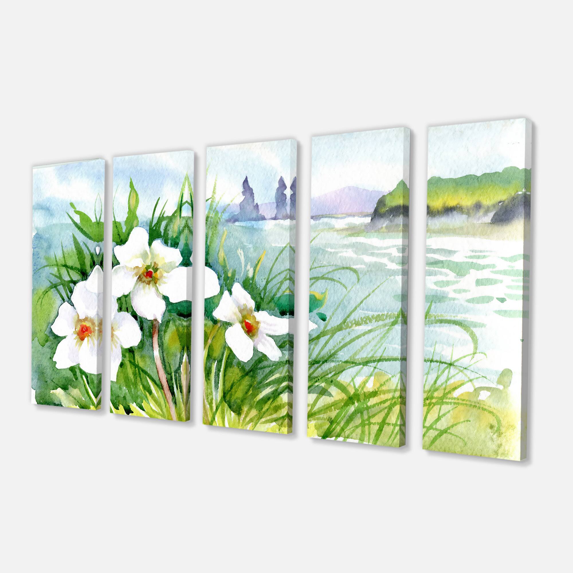 Designart - Blooming Flowers on Summer River - Landscape Artwork Canvas