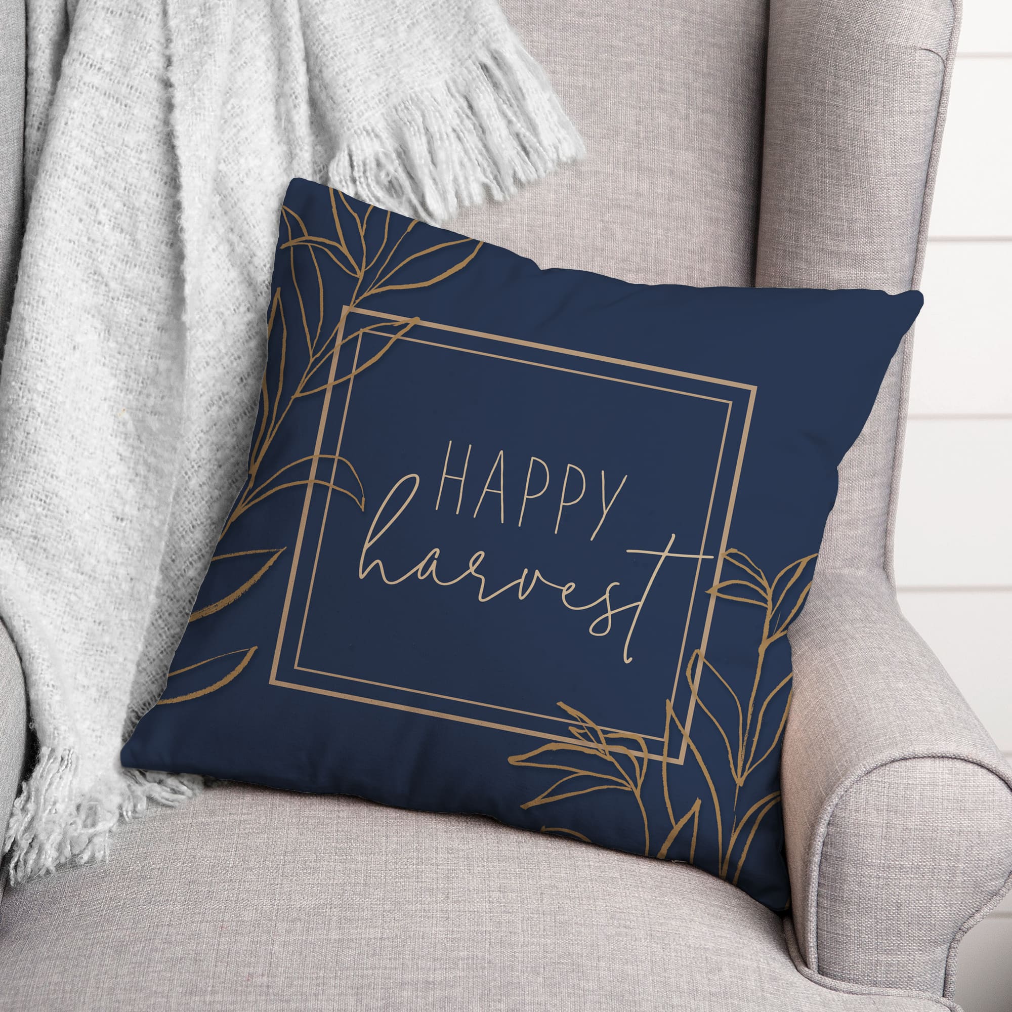 Happy Harvest Blue Throw Pillow