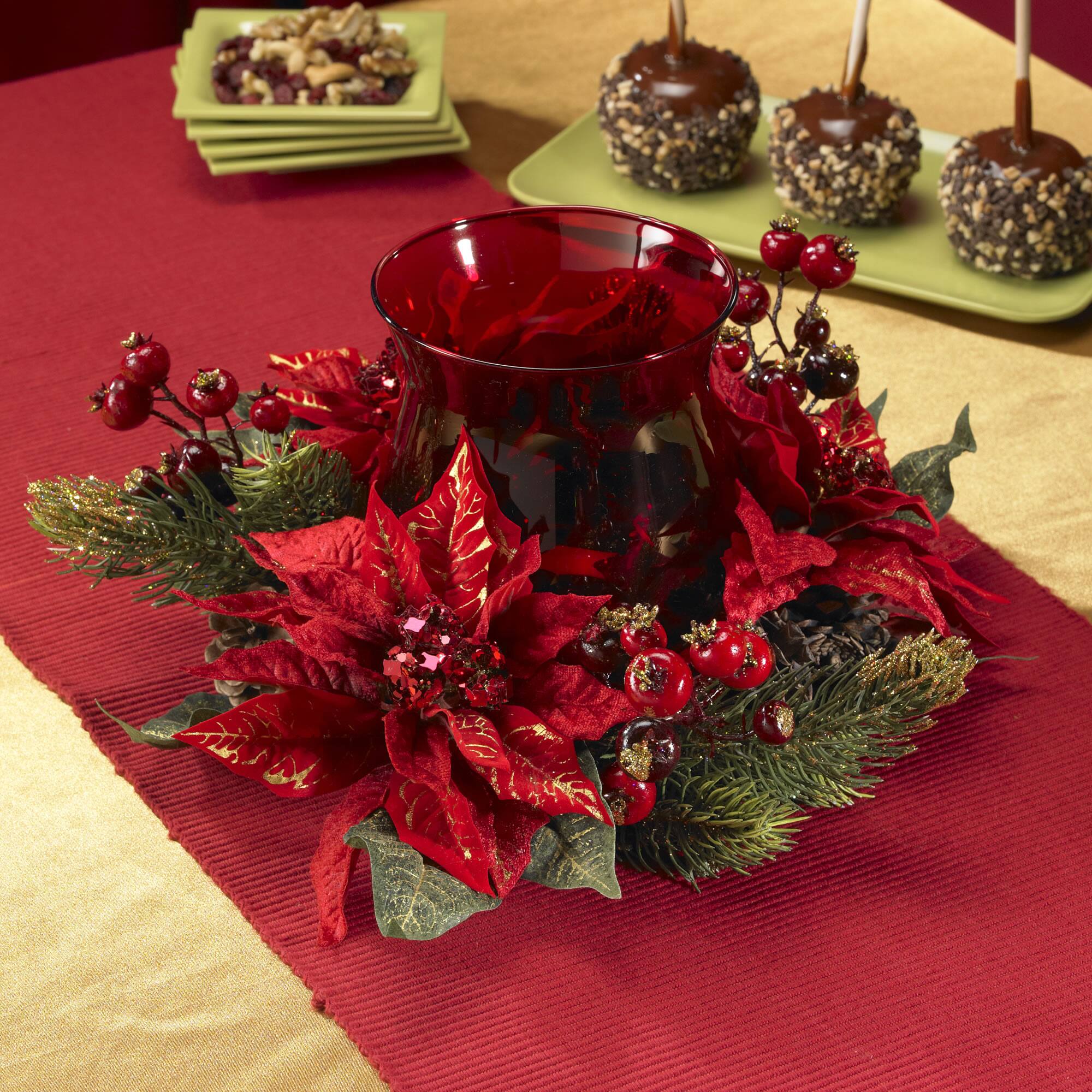 13" Poinsettia & Berry Candelabrum Artificial Arrangement