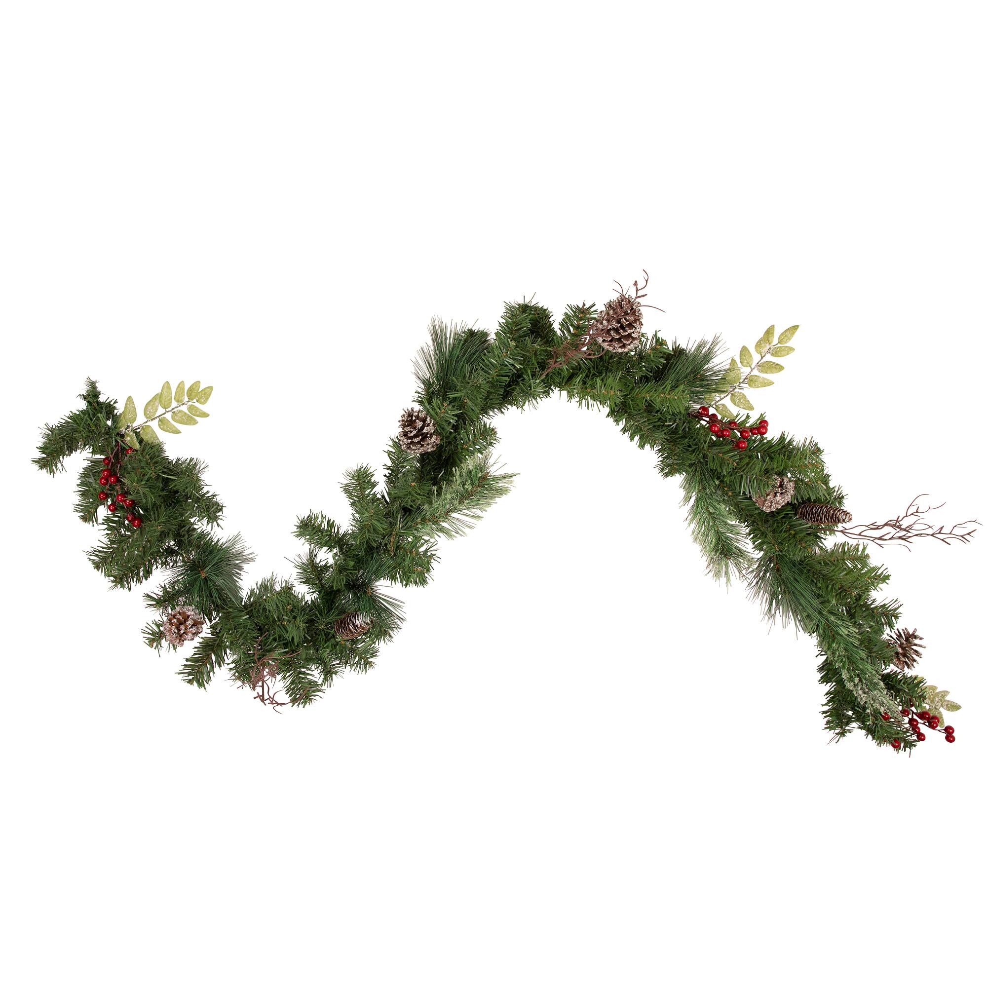 Pre-Decorated Frosted Pine Cones & Red Berry Artificial Garland, Unlit