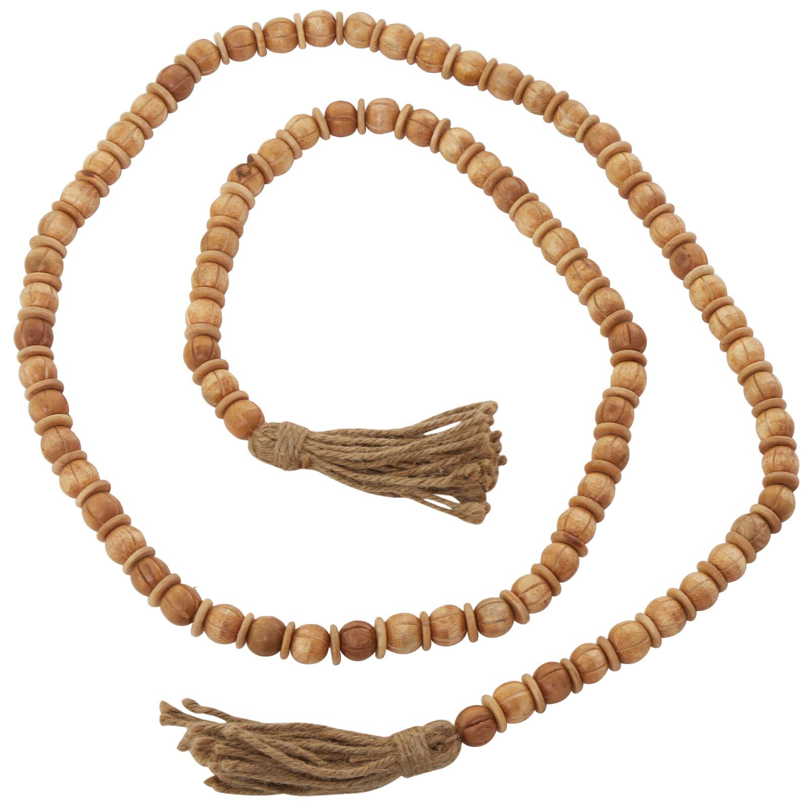 6.5ft. Brown Mango Wood Handmade Beaded Garland with Tassel