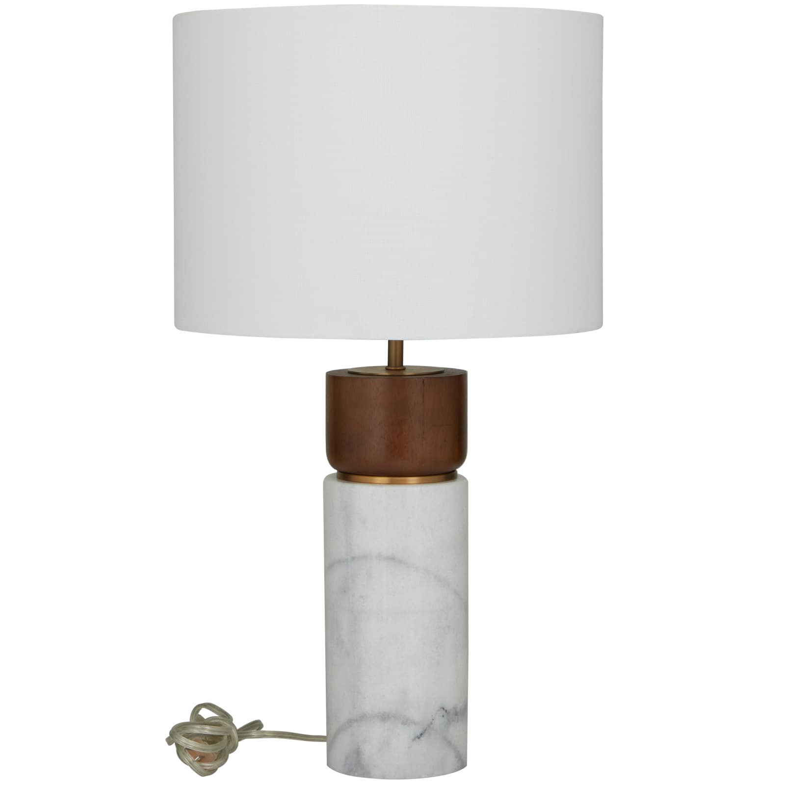 White Marble Thick Stand Table Lamp with Drum Shade 15" x 14" x 25"