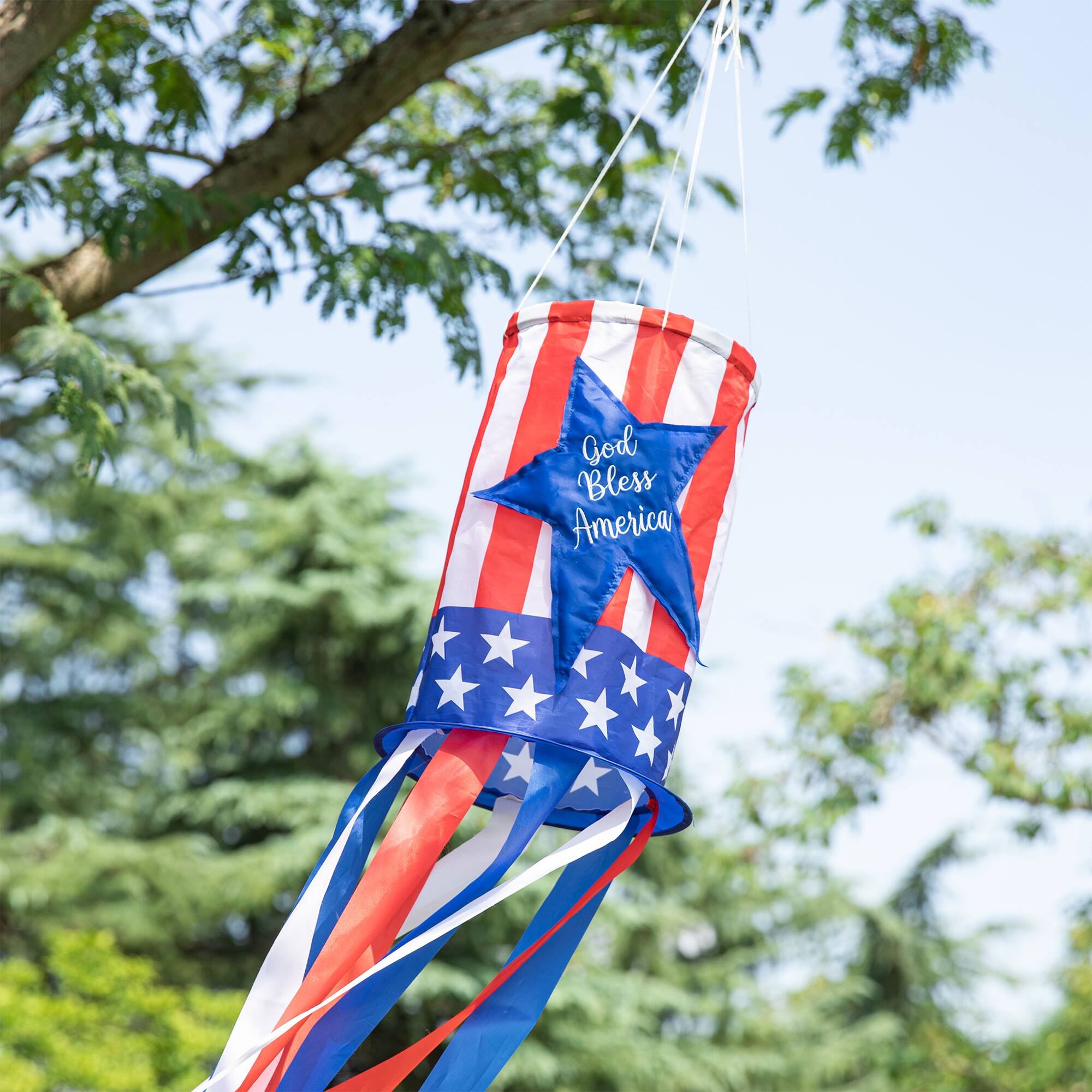Glitzhome® 60" Patriotic Stars & Stripes Windsock