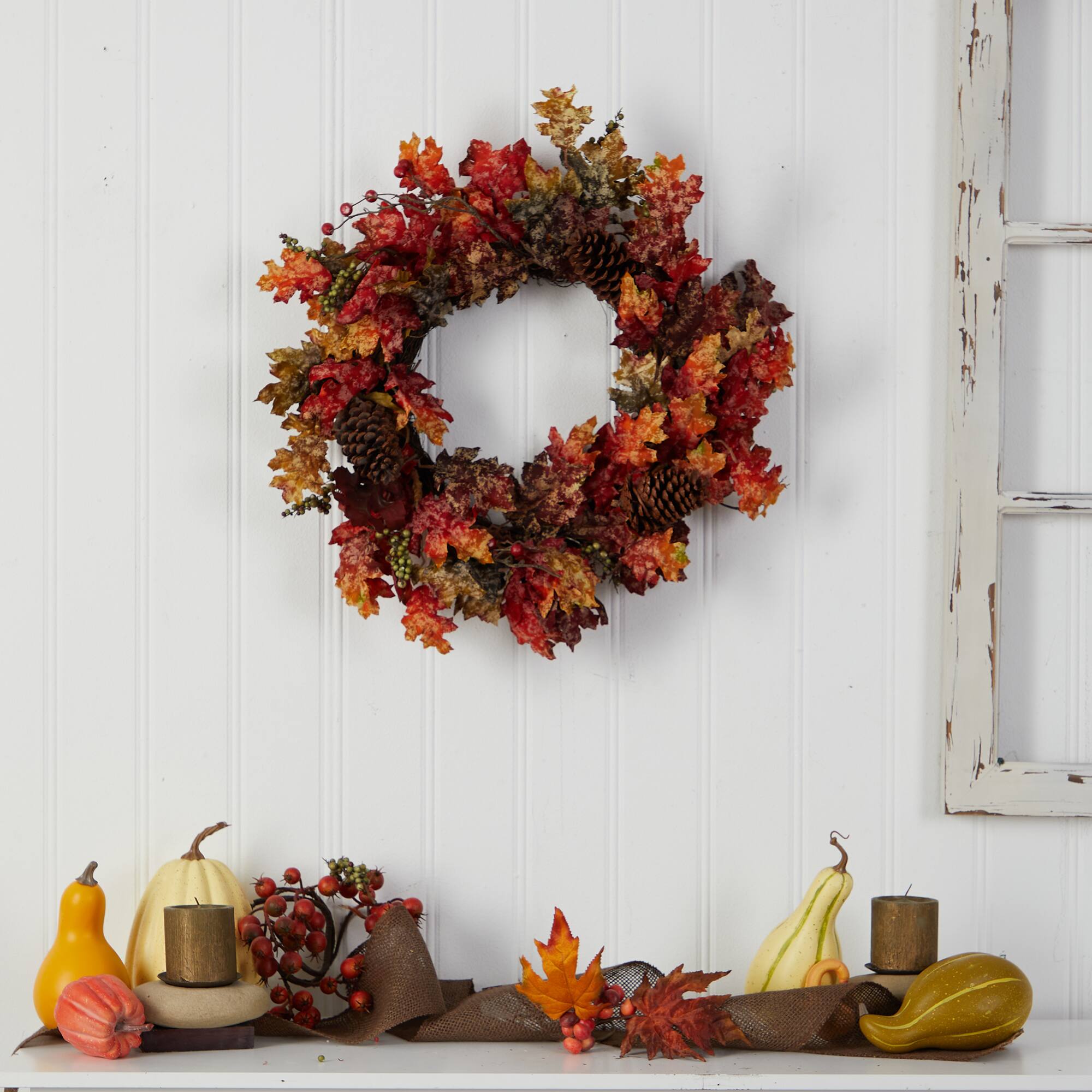 24&#x22; Maple, Berries &#x26; Pinecone Fall Wreath