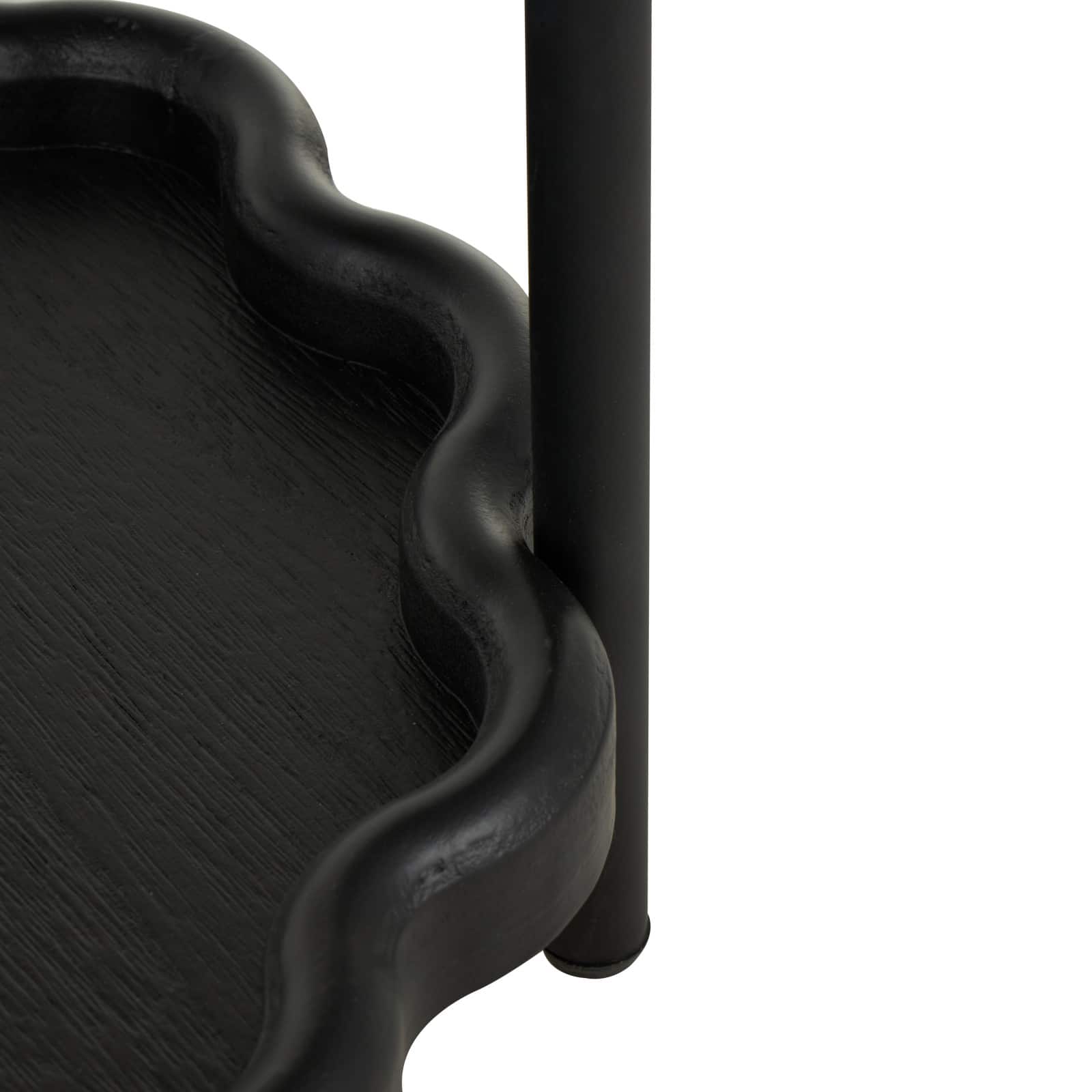 23.75" Black Wood Floral Inspired 2-Level Side End Accent Table with Metal Legs