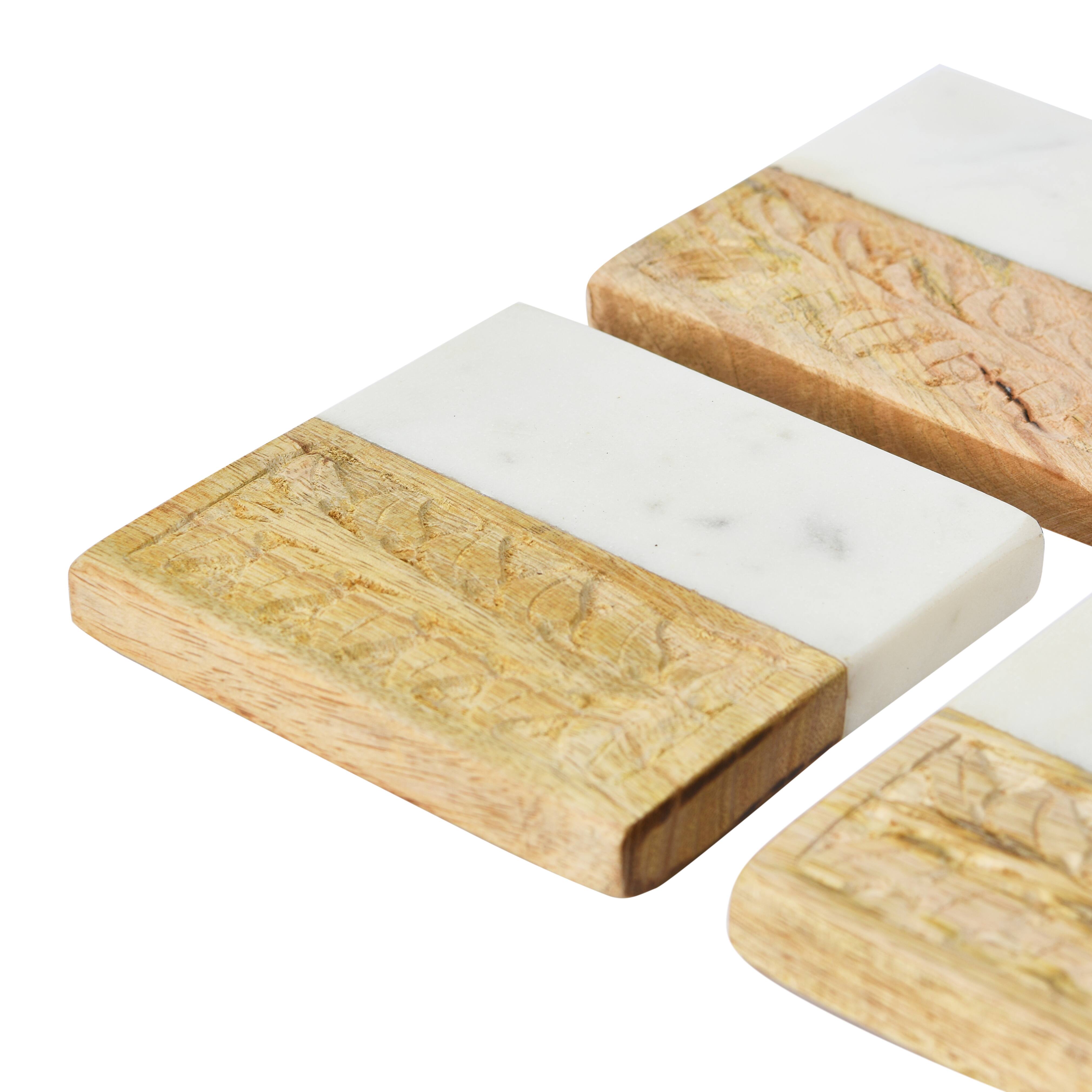 Hello Honey® Hand-Carved Engraved Mango Wood Square Trivets, 4ct.