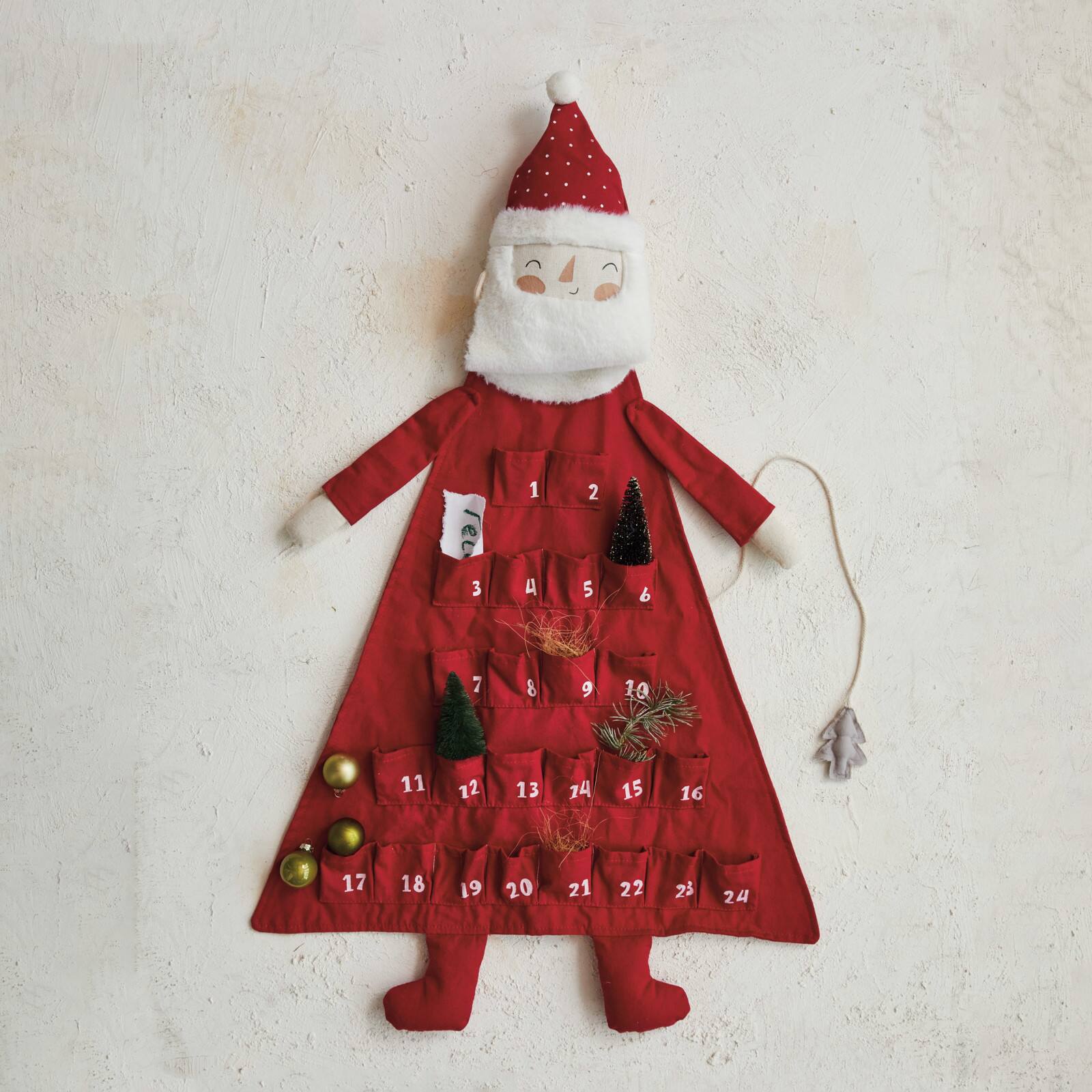 Hello Honey&#xAE; 35.25&#x22; Red &#x26; White Jolly Santa Fabric Advent Calendar