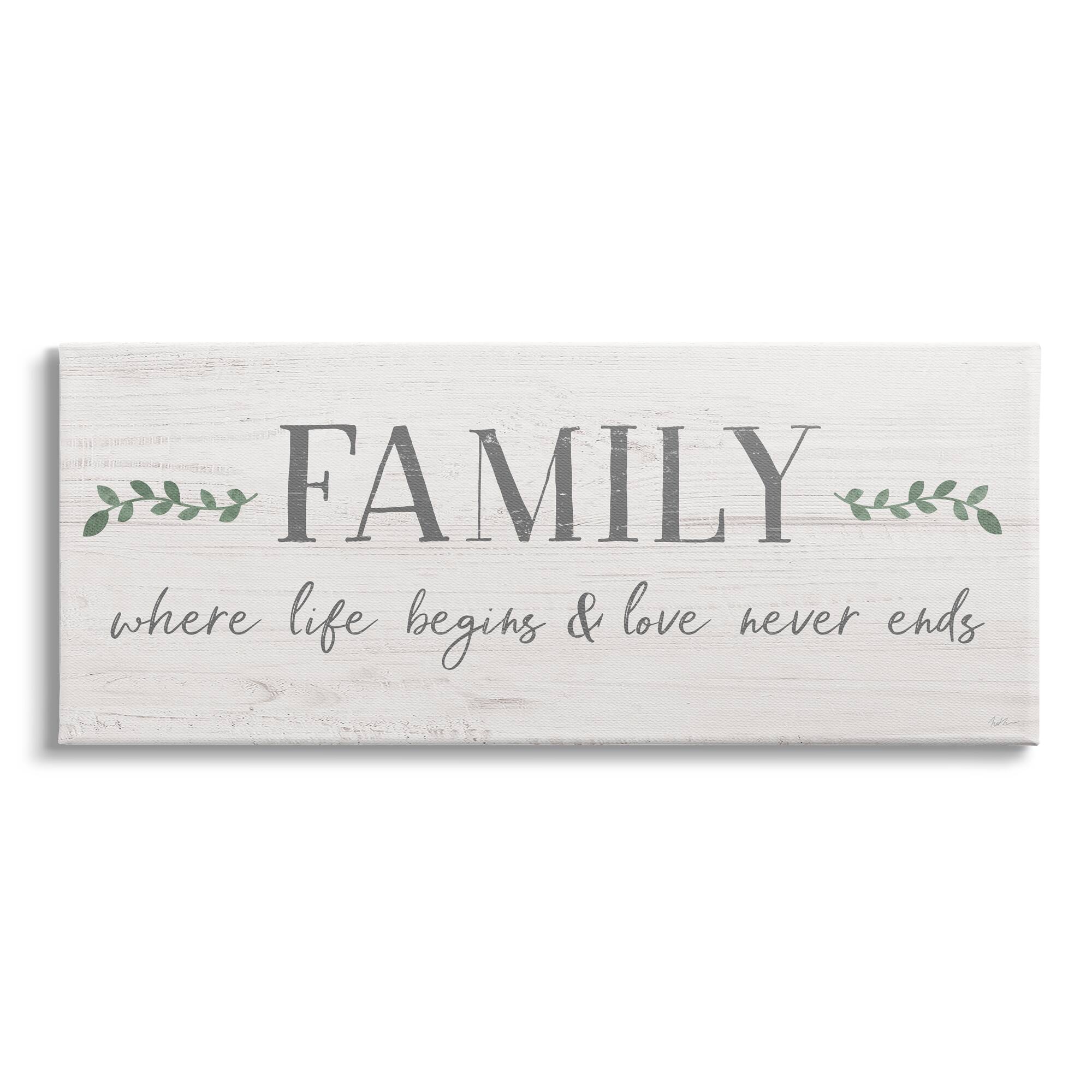 Stupell Industries Family Life Begins Love Never Ends Motivational Phrase Canvas Wall Art