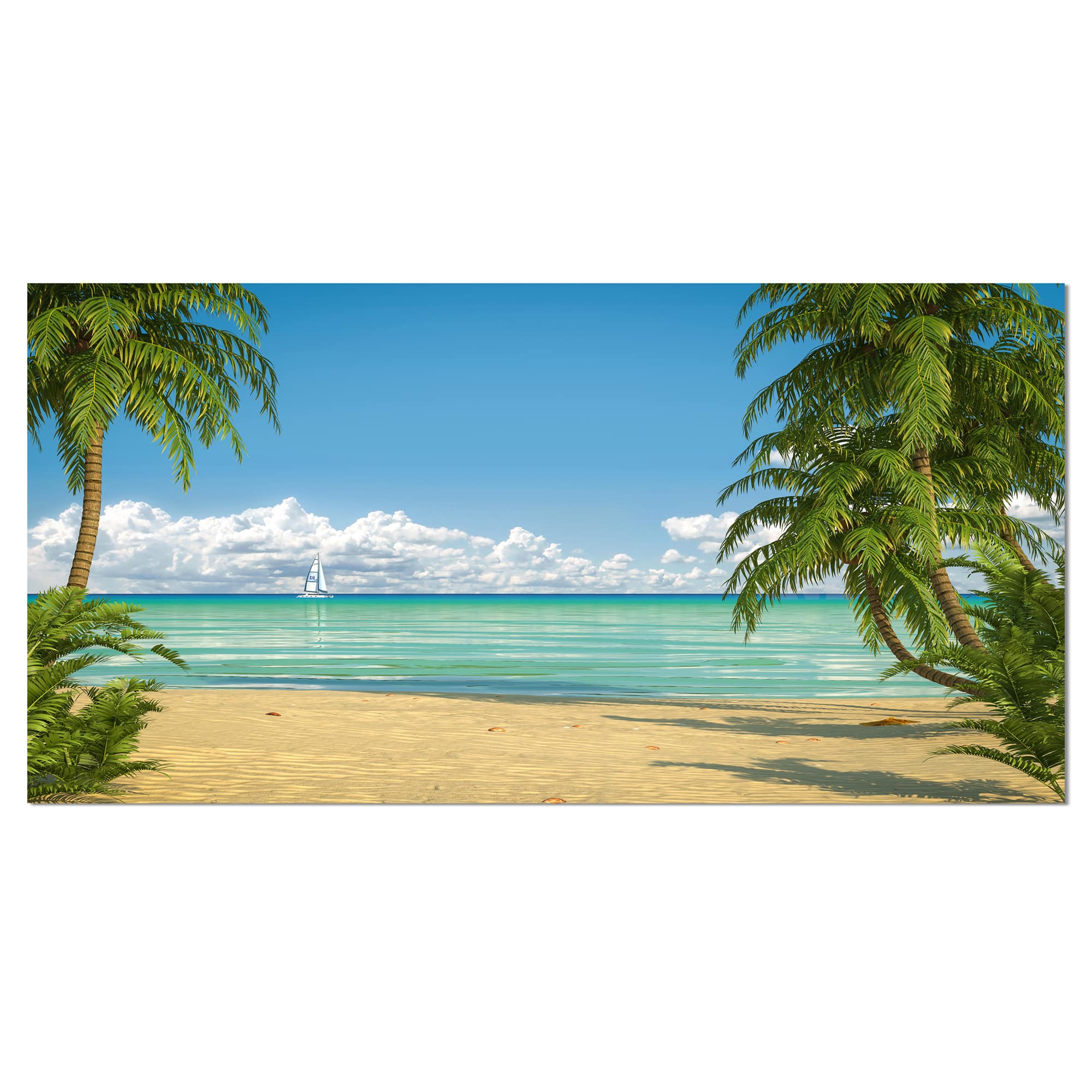 Designart - Palms at Caribbean Beach - Seashore Photo Canvas Art Print