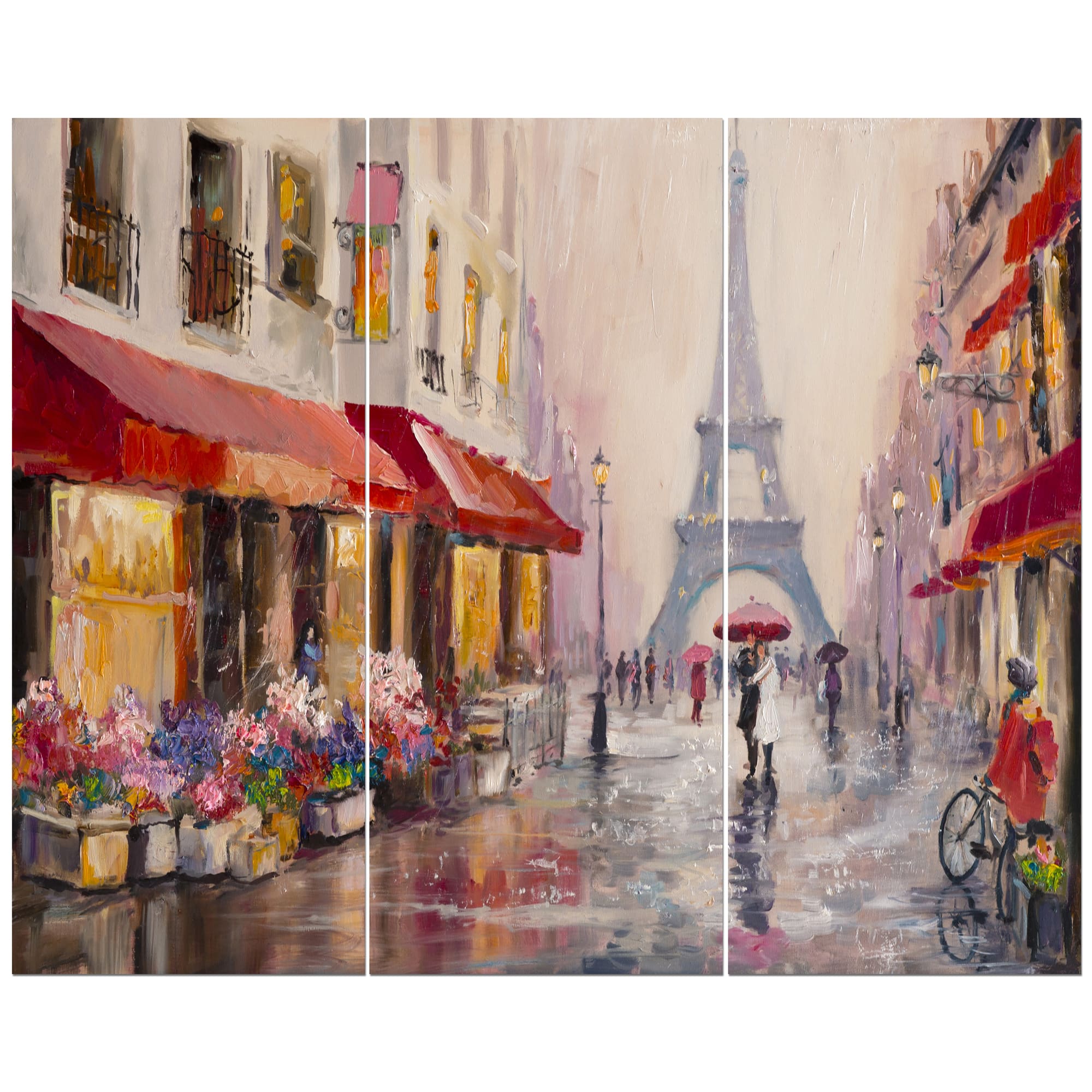 Designart - Lovers in Paris Eiffel Tower - Cityscapes Painting Print on Wrapped Canvas set