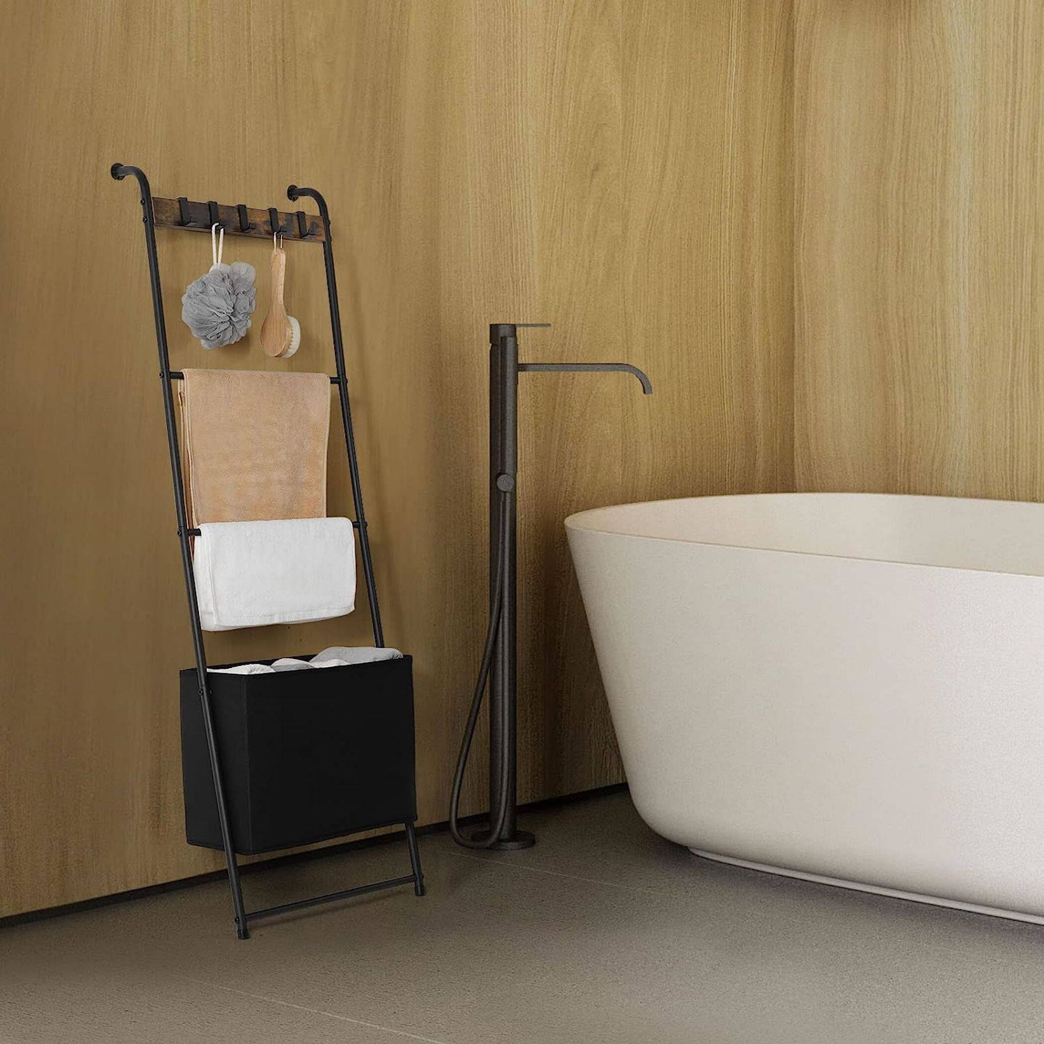 NEX™ 55" Decorative Ladder with 5 Hanging Hooks & Basket