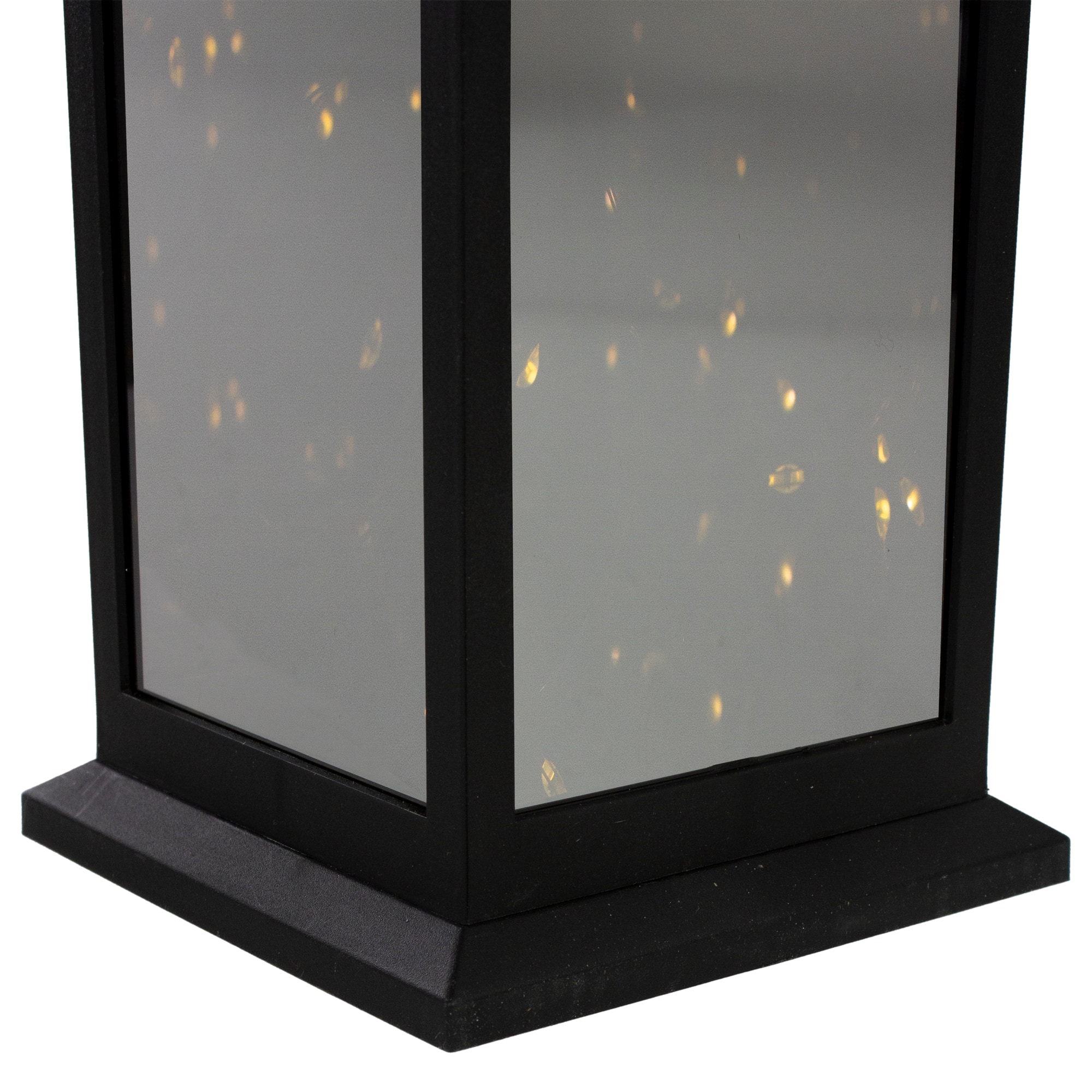 12" Black LED Lantern with Warm White Flickering Light
