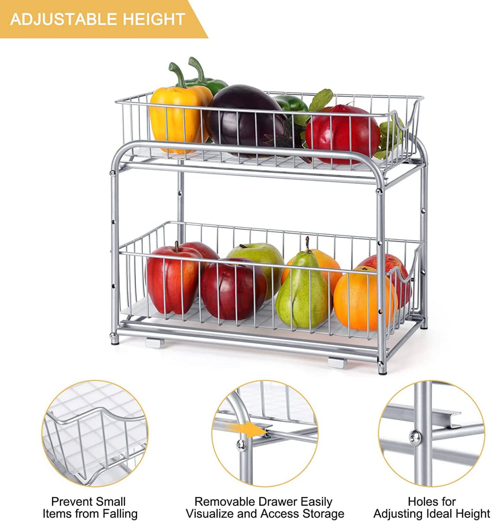 NEX&#x2122; Silver Stackable 2-Tier Cabinet Organizer with Sliding Drawer Set