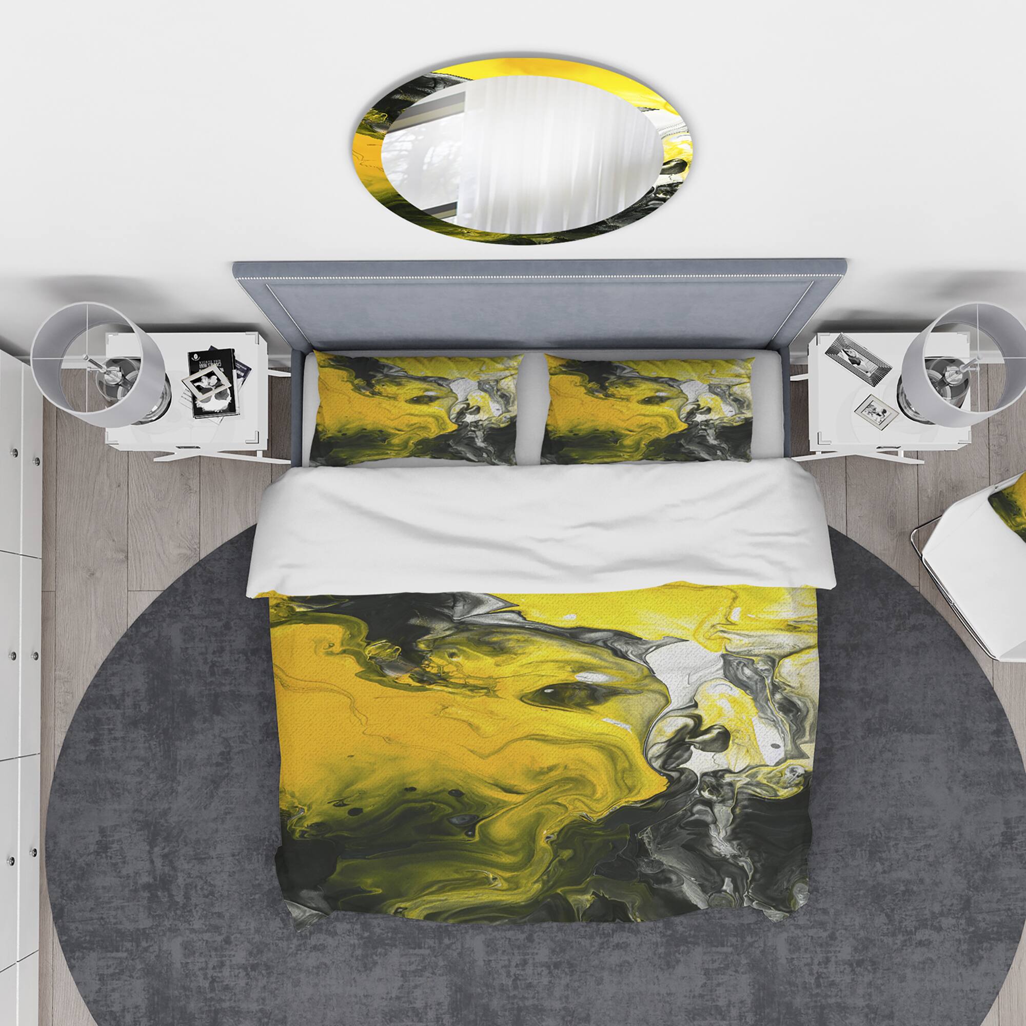 Designart &#x27;Acrylic Marble with Yellow and Black&#x27; Modern &#x26; Contemporary Bedding Set - Duvet Cover &#x26; Shams