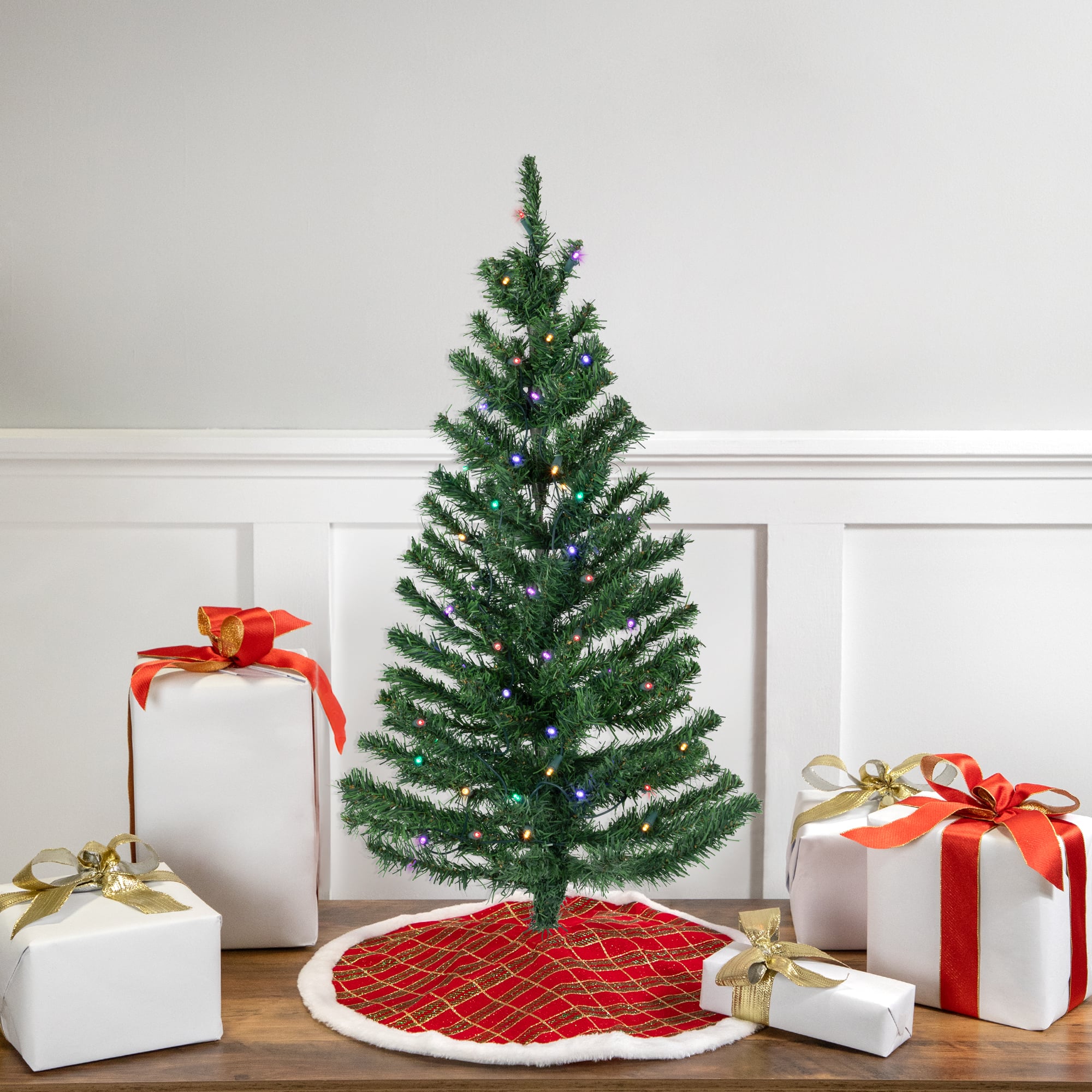 3ft. Pre-Lit Medium Mixed Classic Pine Artificial Christmas Tree, Multicolor LED Lights