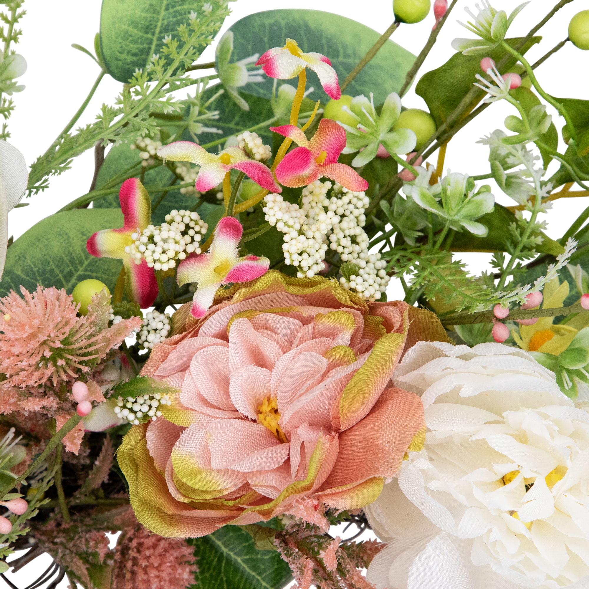 26&#x22; Pink &#x26; Yellow Rose &#x26; Hydrangea Floral Spring Wreath