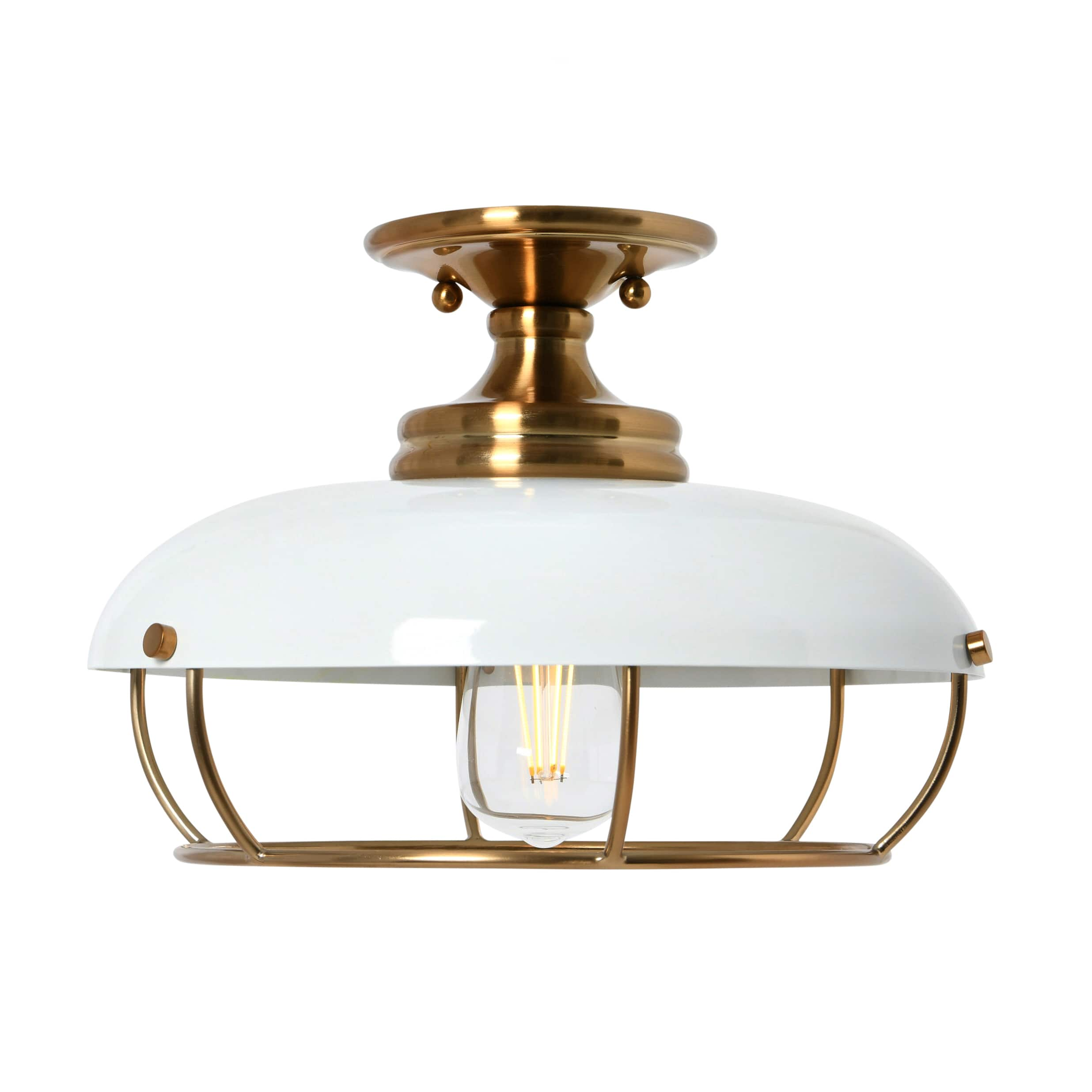 13&#x22; Wide Caged Dome Metal Semi-Flush Mount Ceiling Light