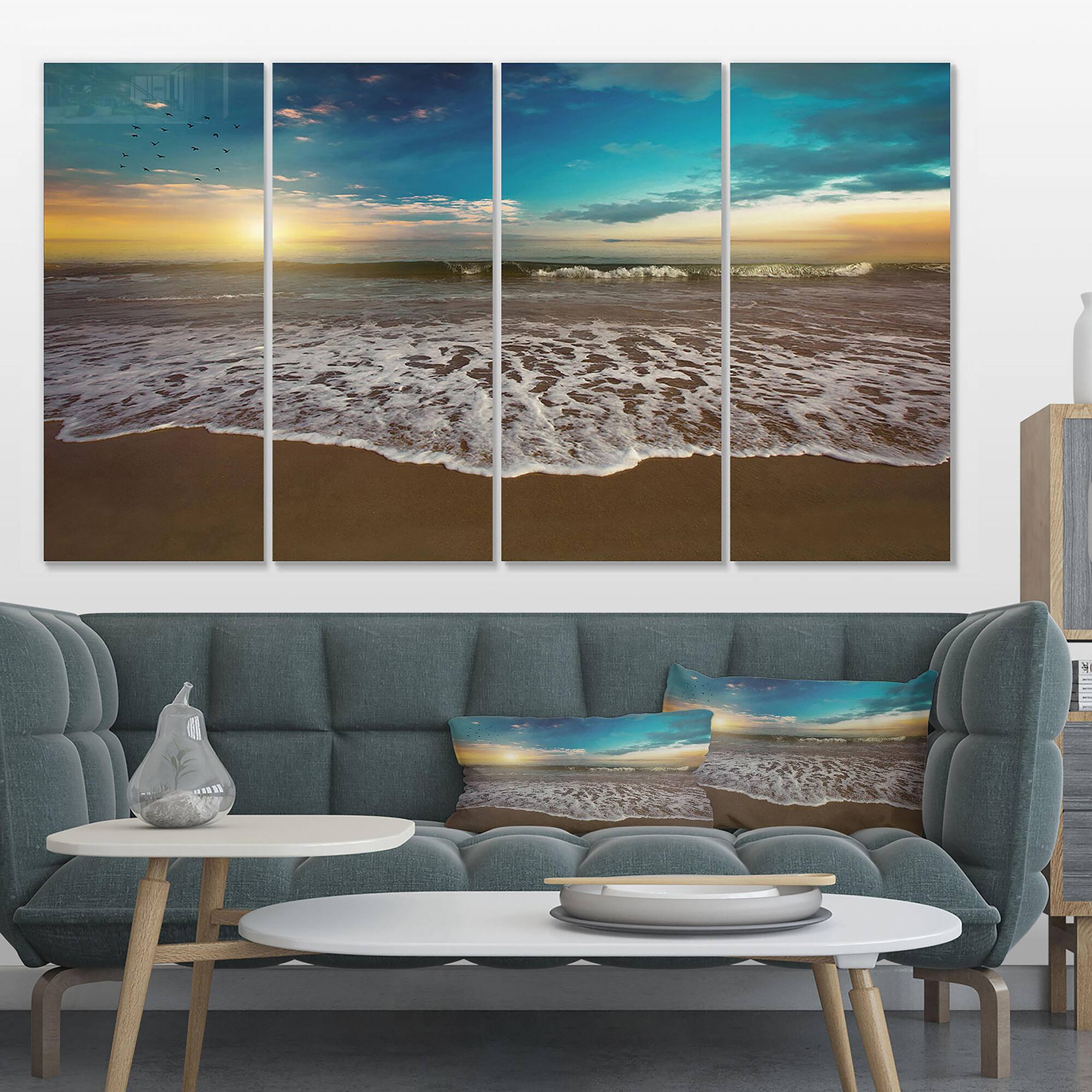 Designart - Ocean Waves at Sunrise - Sea & Shore Photography on Wrapped Canvas set