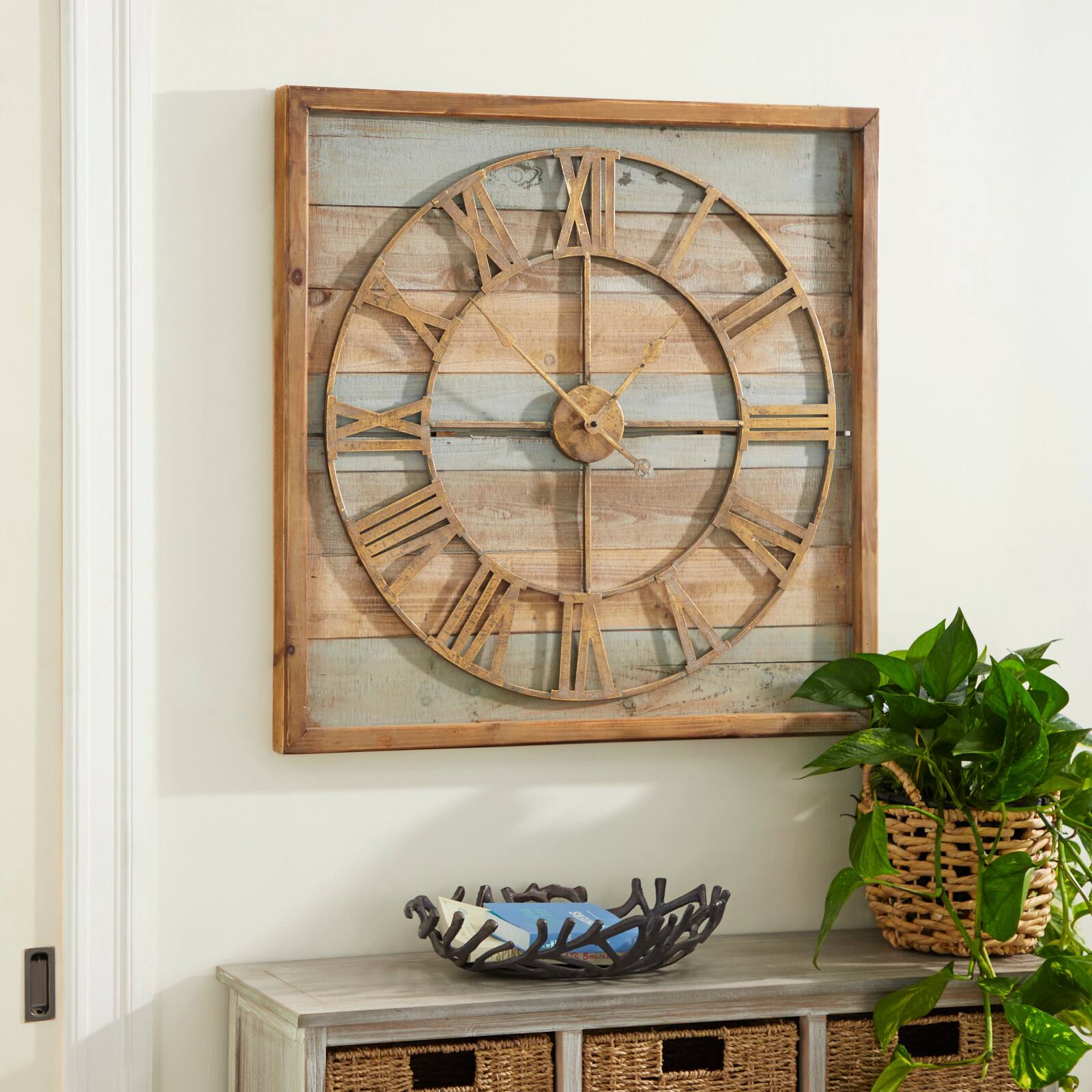 Brown Contemporary Wood Wall Clock, 30" x 30"