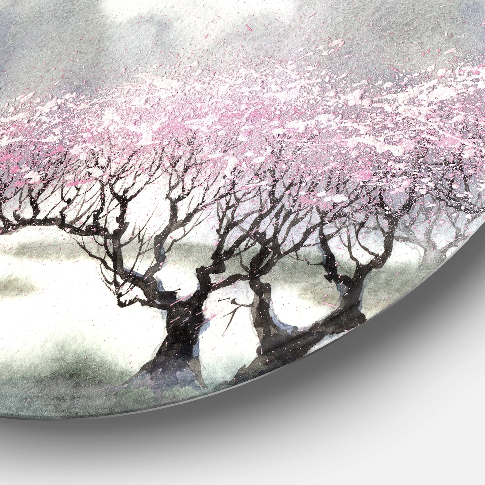 Designart - Flowering Trees at Spring&#x27; Landscape Circle Metal Wall Art