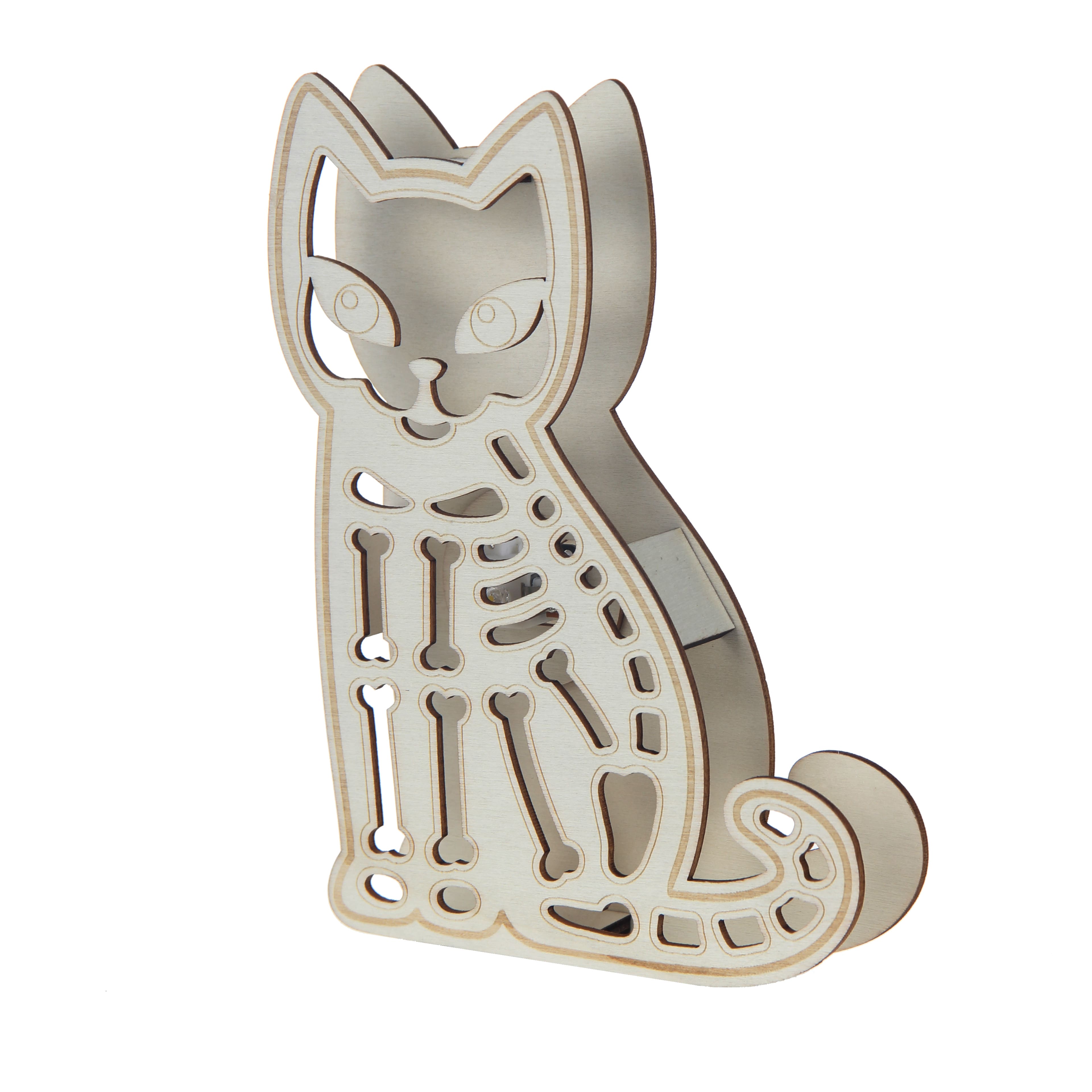 7.25&#x22; Skeleton Cat DIY LED Plywood D&#xE9;cor by Make Market&#xAE;