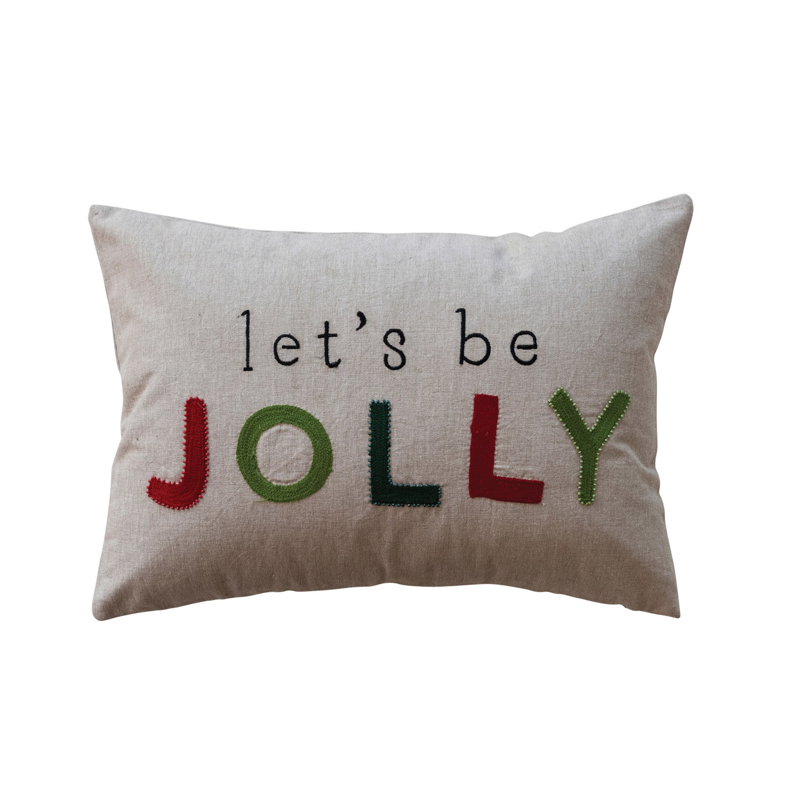 Hello Honey&#xAE; 20&#x22; x 14&#x22; Let&#x27;s Be Jolly Cotton Chambray Lumbar Pillow with Embroidery &#x26; Beads