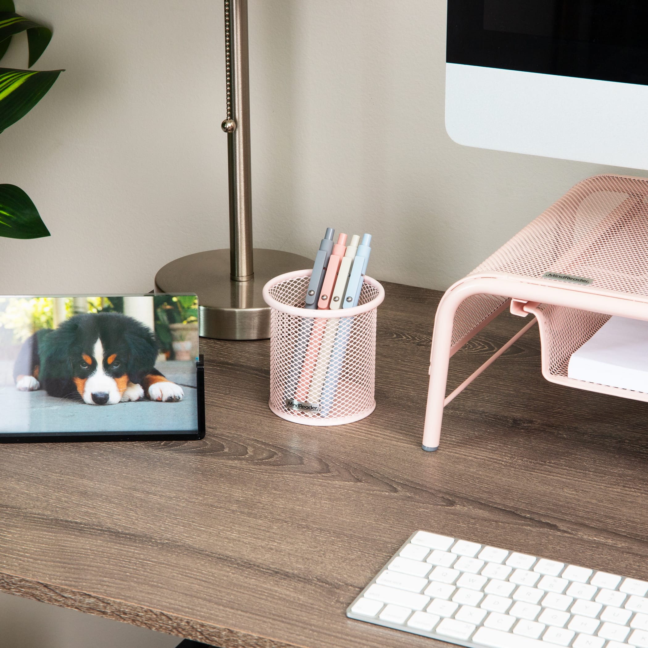 Mind Reader Pen and Accessories Holder, Desktop Organizer, Office, Metal Mesh, Set of 3, Pink