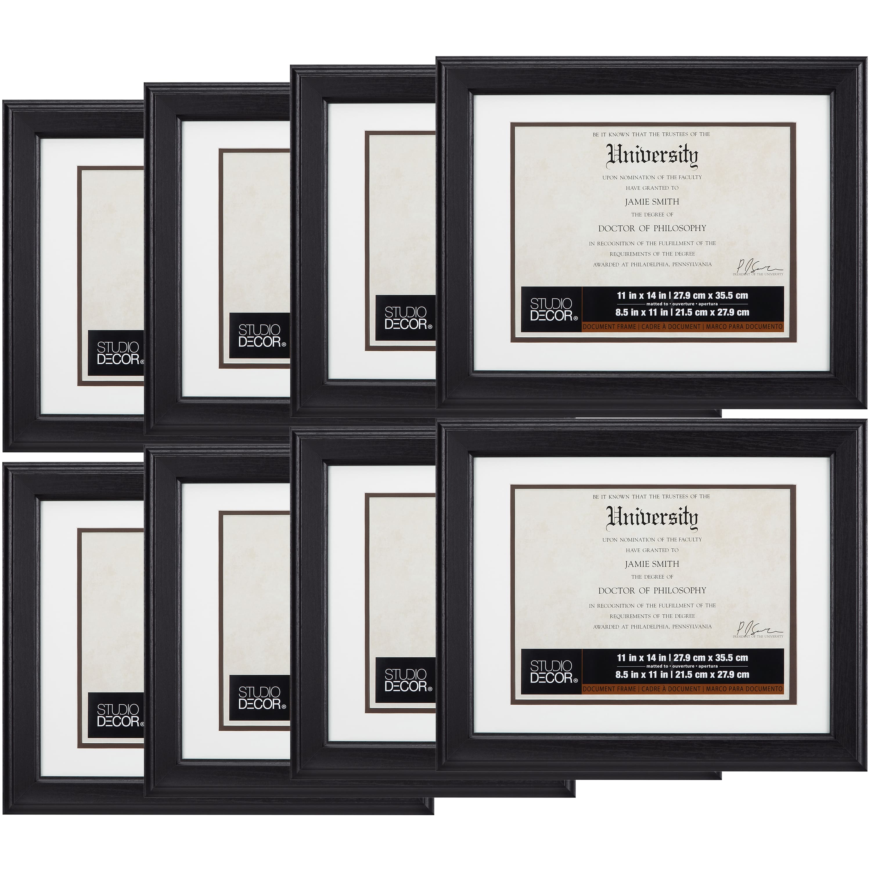 8 Pack: 11" x 14" Brown Document Frame with Double Mat by Studio Décor®